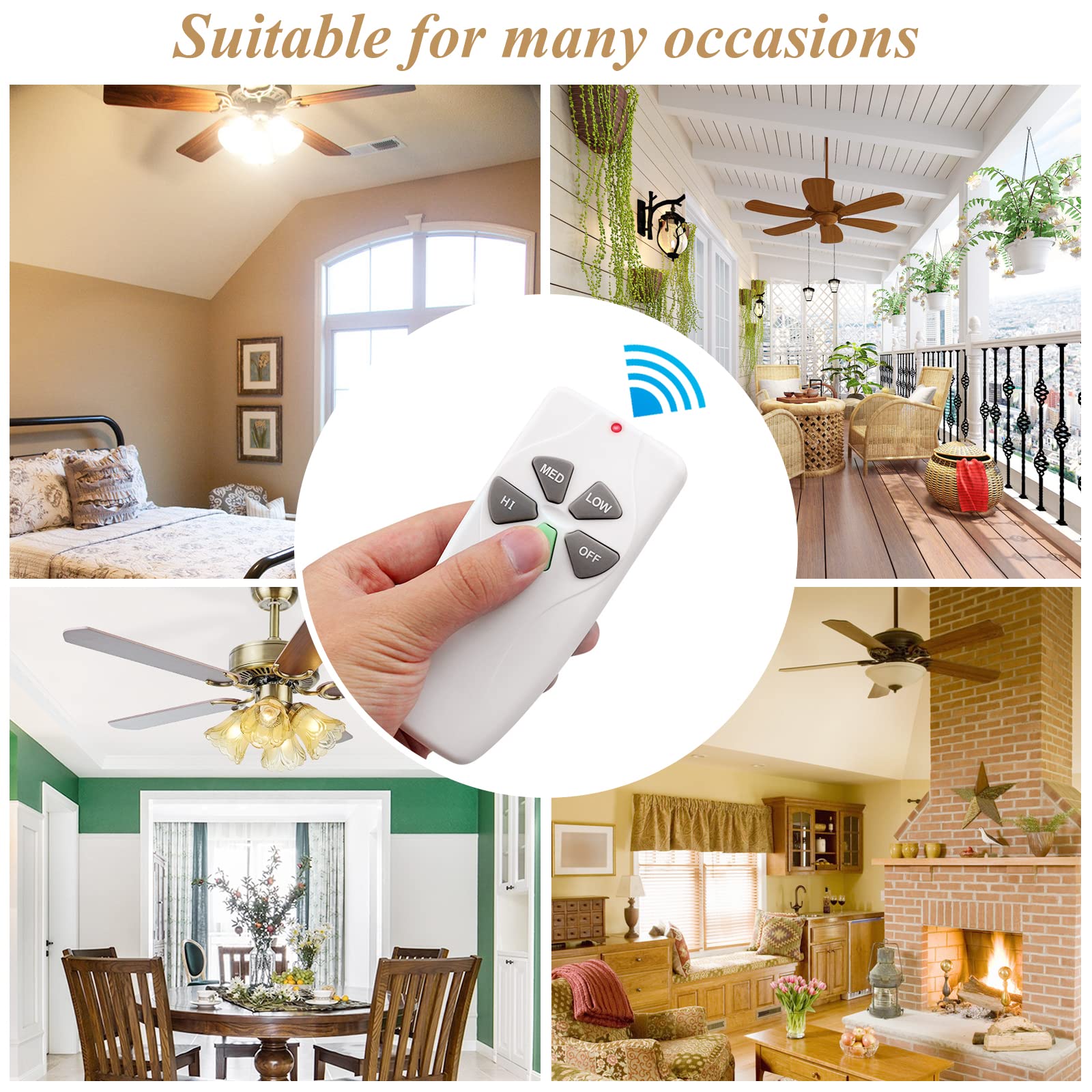 Universal Ceiling Fan Remote Control Kit, 3 Speed Control With Light Dimming, Replacement For Harbor Breeze, Hunter, Hampton Bay