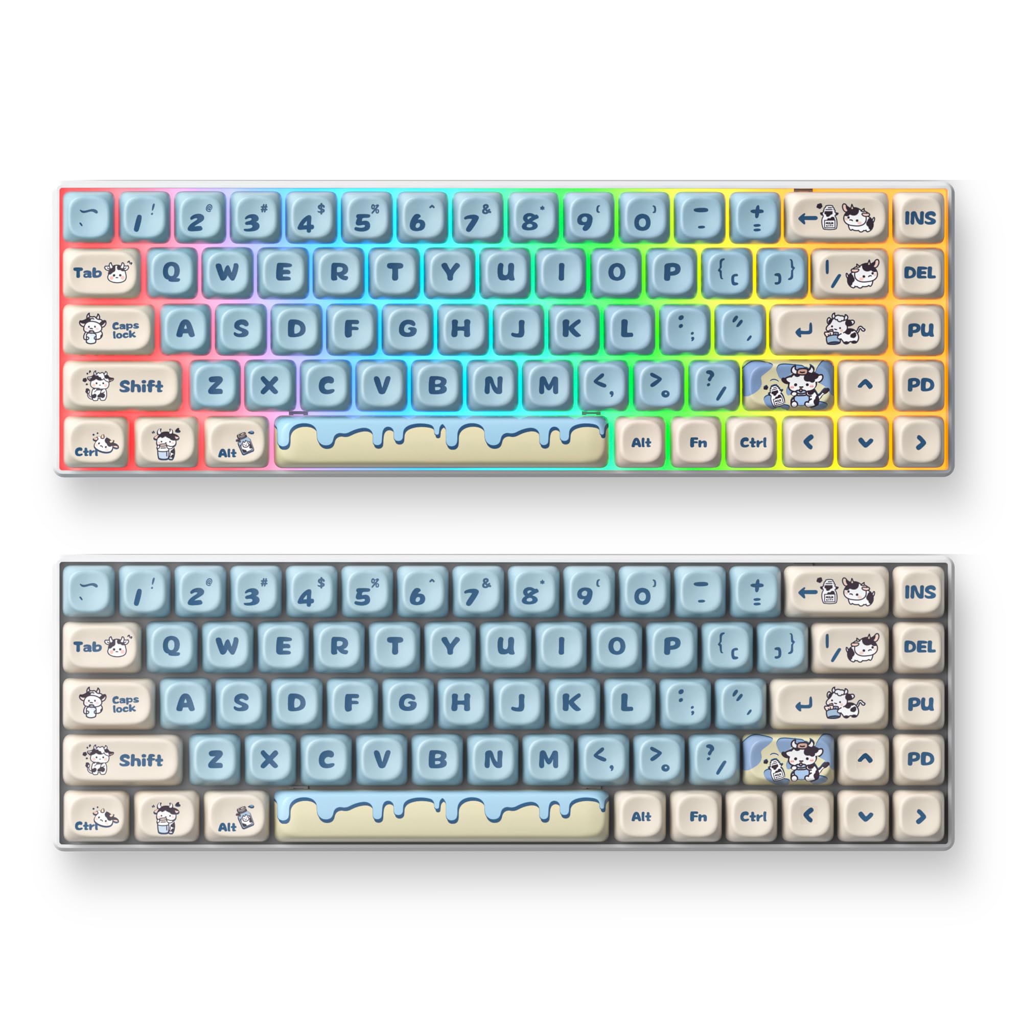 Surmen Cute Round Moa Profile Keycaps, 141 Keys Thicked Pbt 75% Keycaps Dye Sublimation For Cherry Mx Switches Mechanical Keyboa