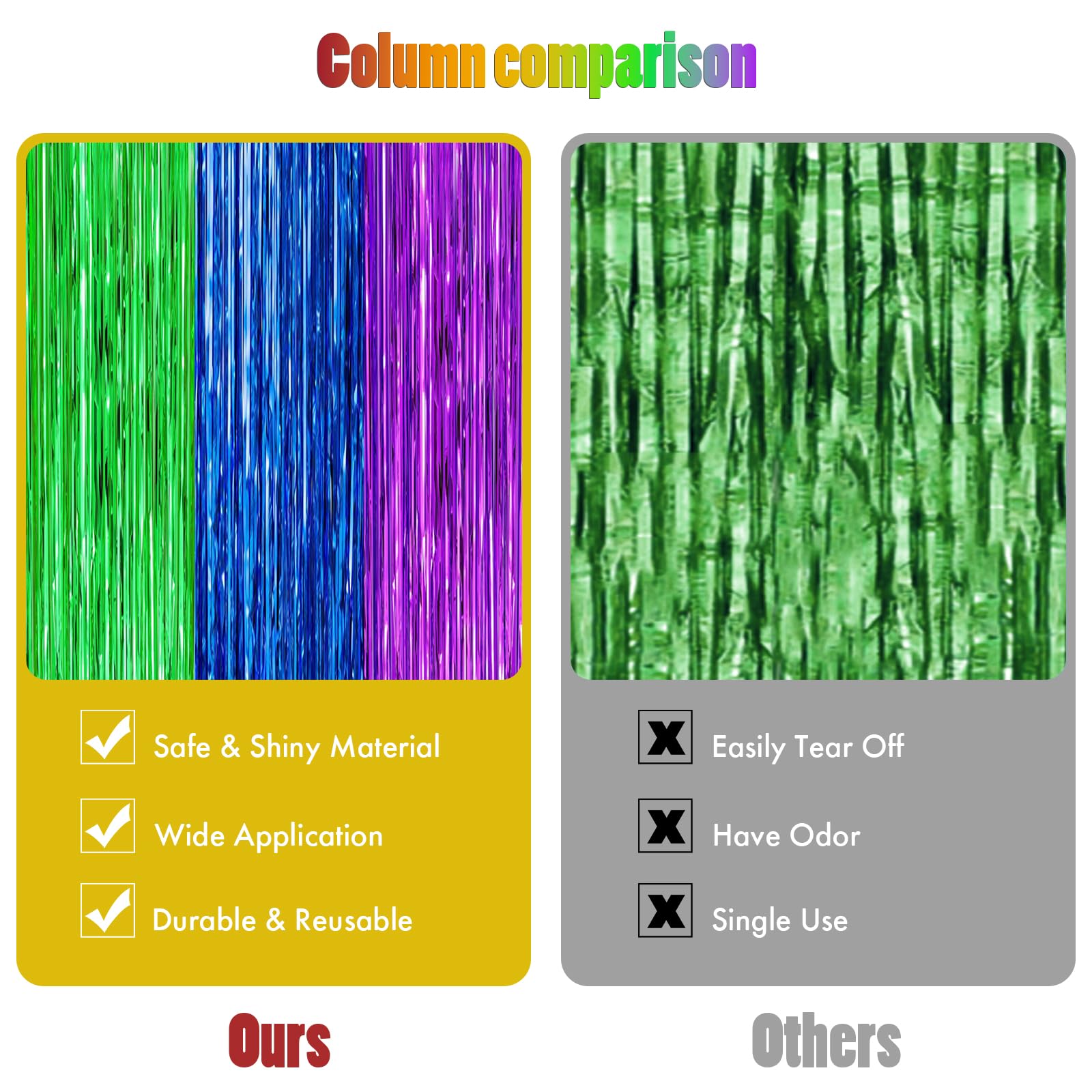 Canrevel 2 Pack 3.3X8.2 Feet Green Blue And Purple Foil Fringe Backdrop Curtains, Tinsel Streamers Birthday Party Decorations, P