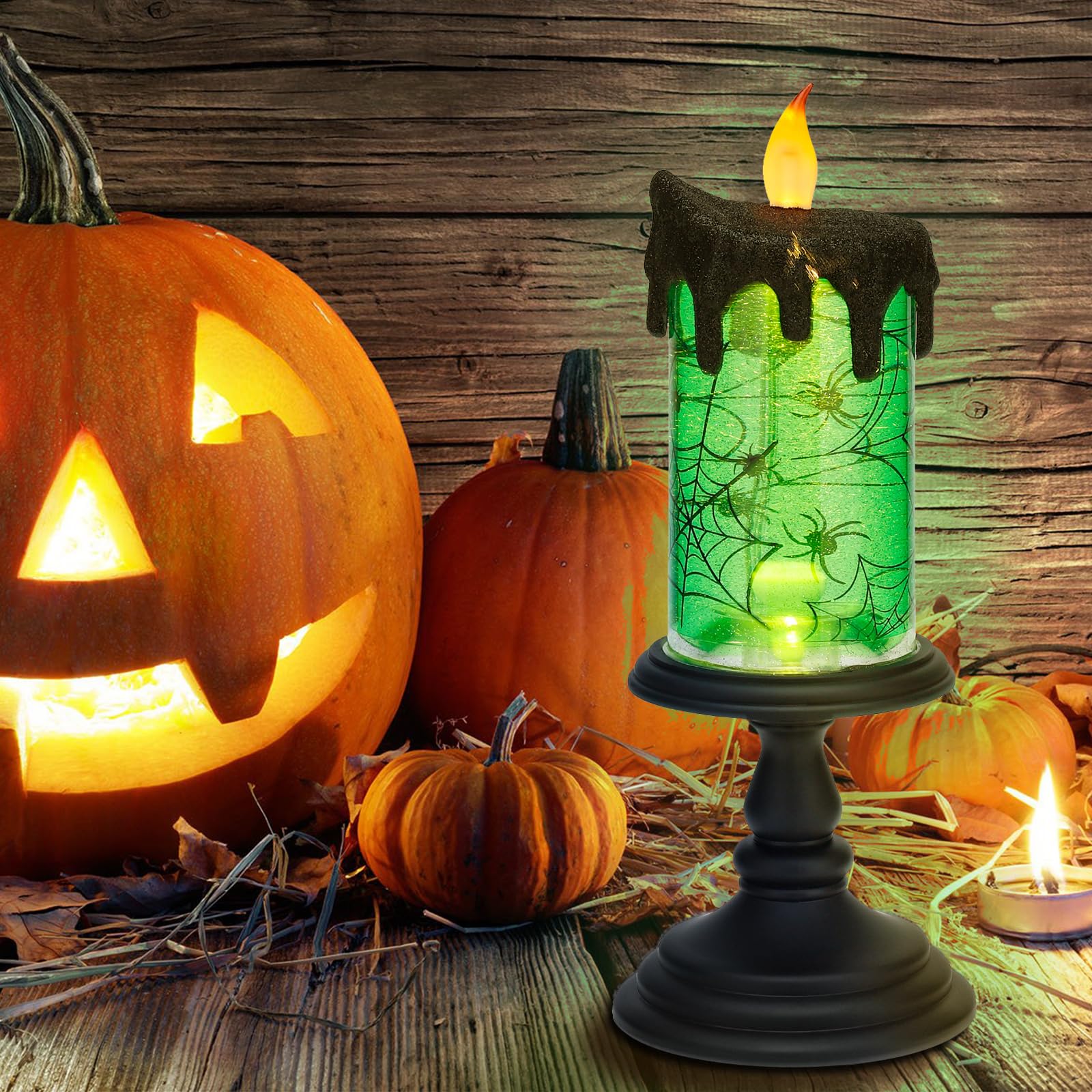 Aomil Halloween Snow Globe Candles Lighted Lamp, Lighted Flameless Candles With Water Glitter Swirls And Spooky Moving,Battery O