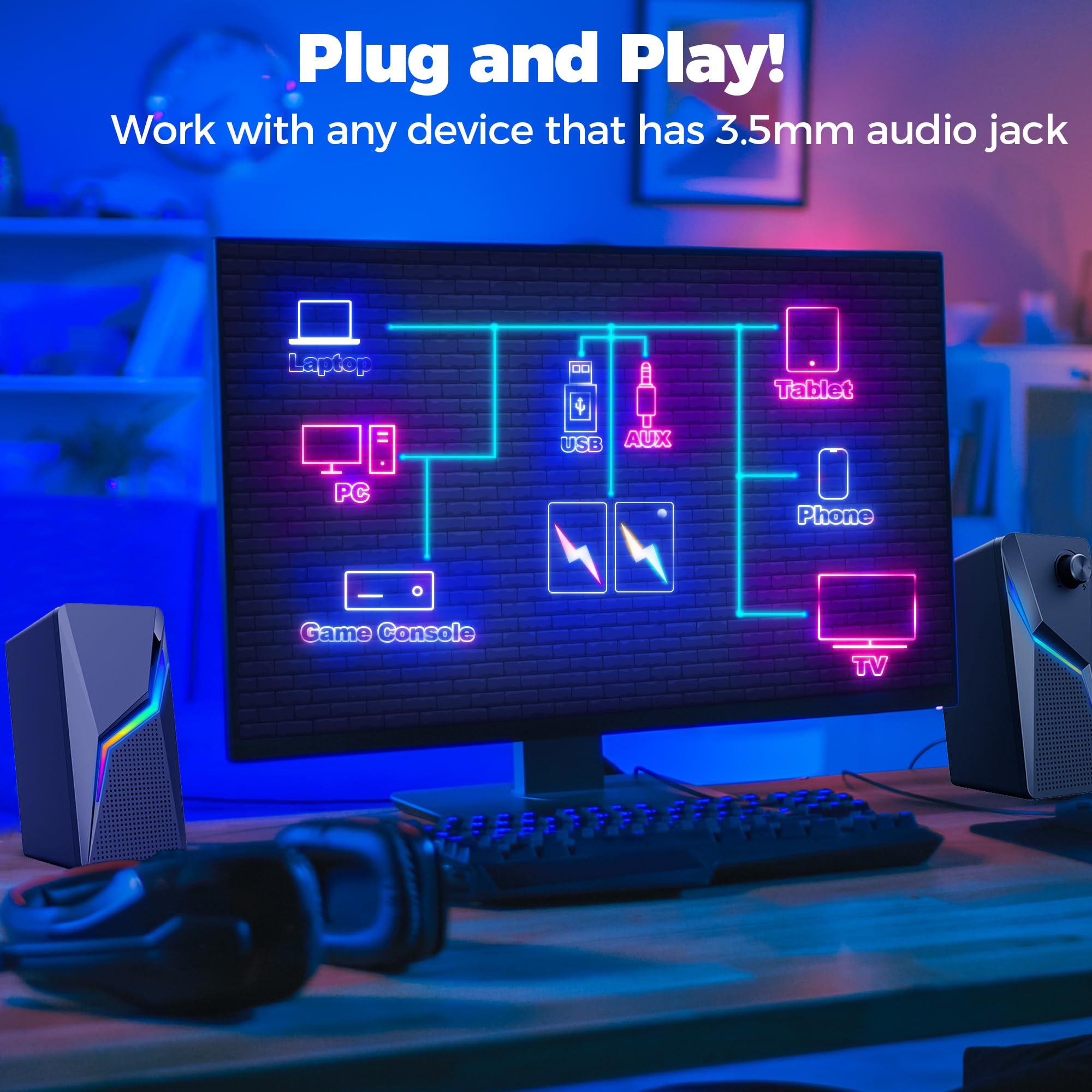 Roson Computer Speakers, Pc Gaming Speakers With Enhanced Bass And Volume Control, Stereo 2.0 Usb Powered 3.5Mm Aux Multimedia S
