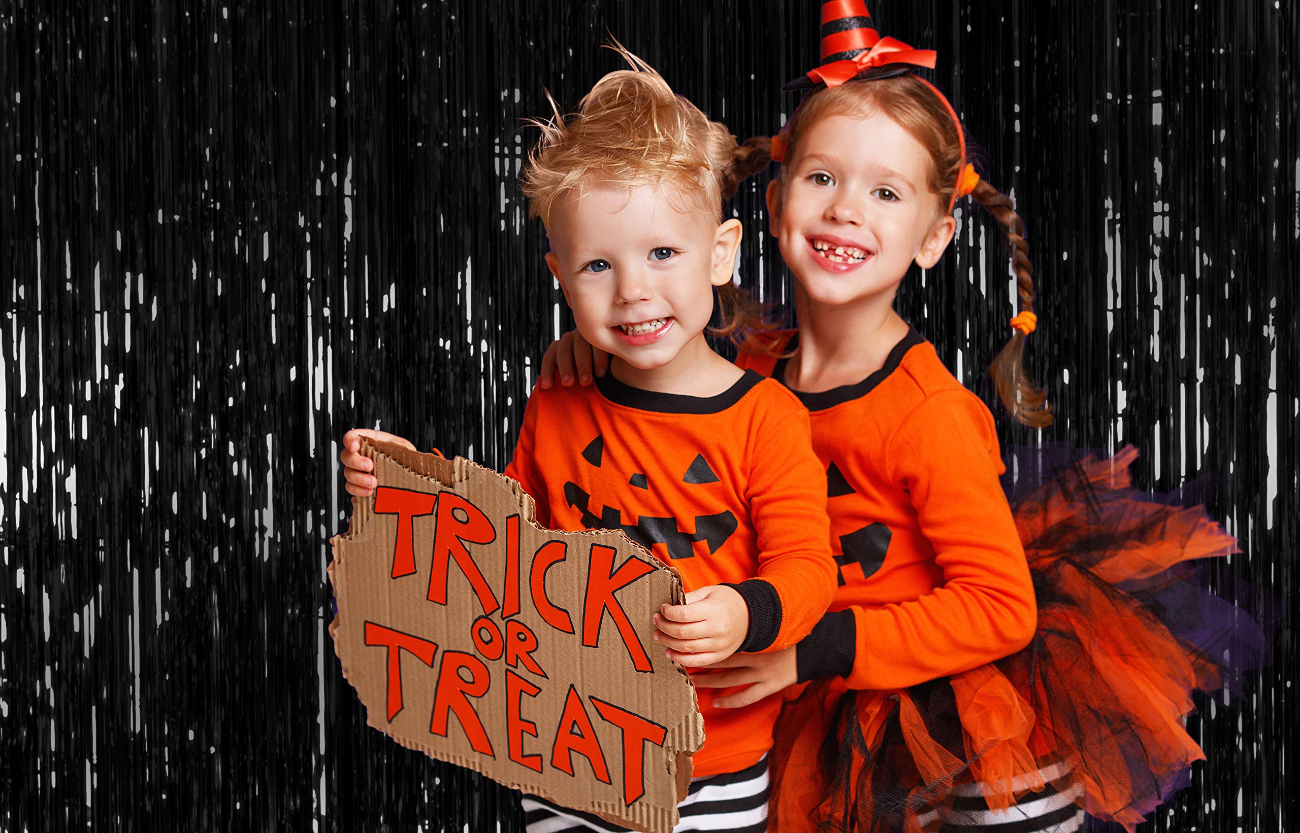 Halloween Party Decorations Metallic Tinsel Fringe Black Curtains 3 Pack 3 Feet X 8 Feet Foil Curtain For Photo Booth Backdrop D