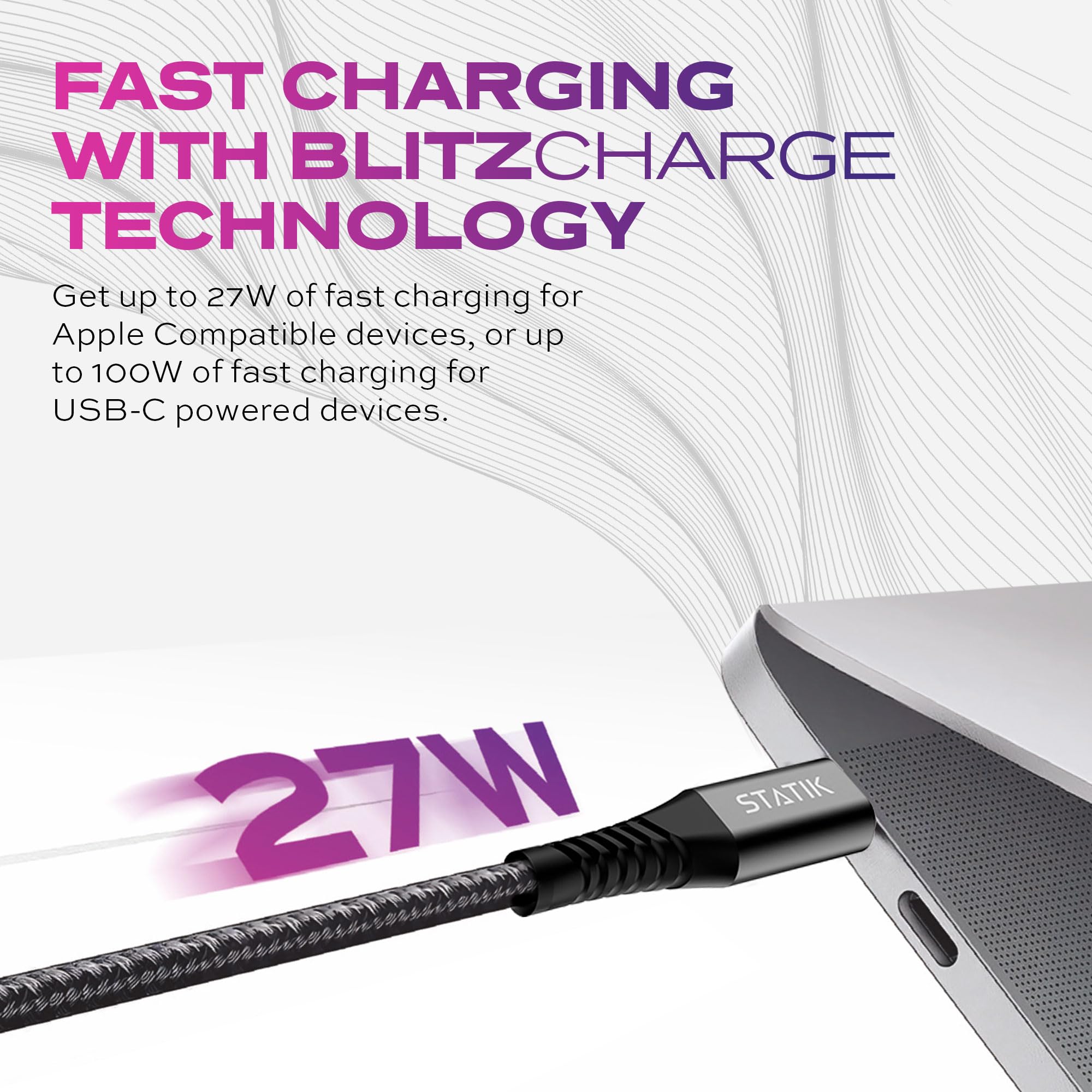 Statik Durabraid 27W Apple Iphone Charger Usb C For Rapid Data Transfer, Apple Usb C Cable W Durable Nylon Braided, Apple Fast C