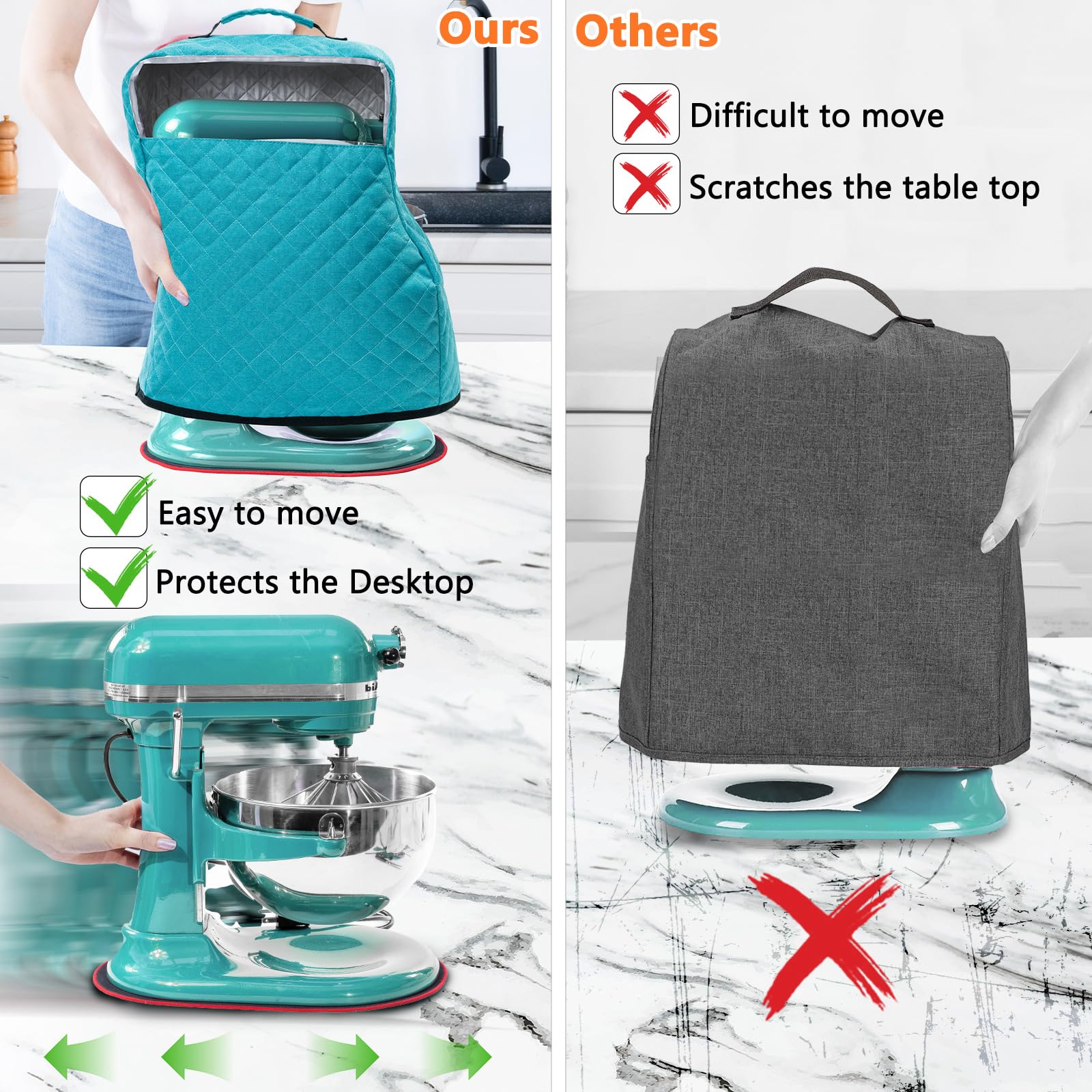 Stand Mixer Cover With Appliance Sliders Compatible With Kitchenad Mixer 6/7/8 Quart With Pockets For Kitchen Ad Accessories And