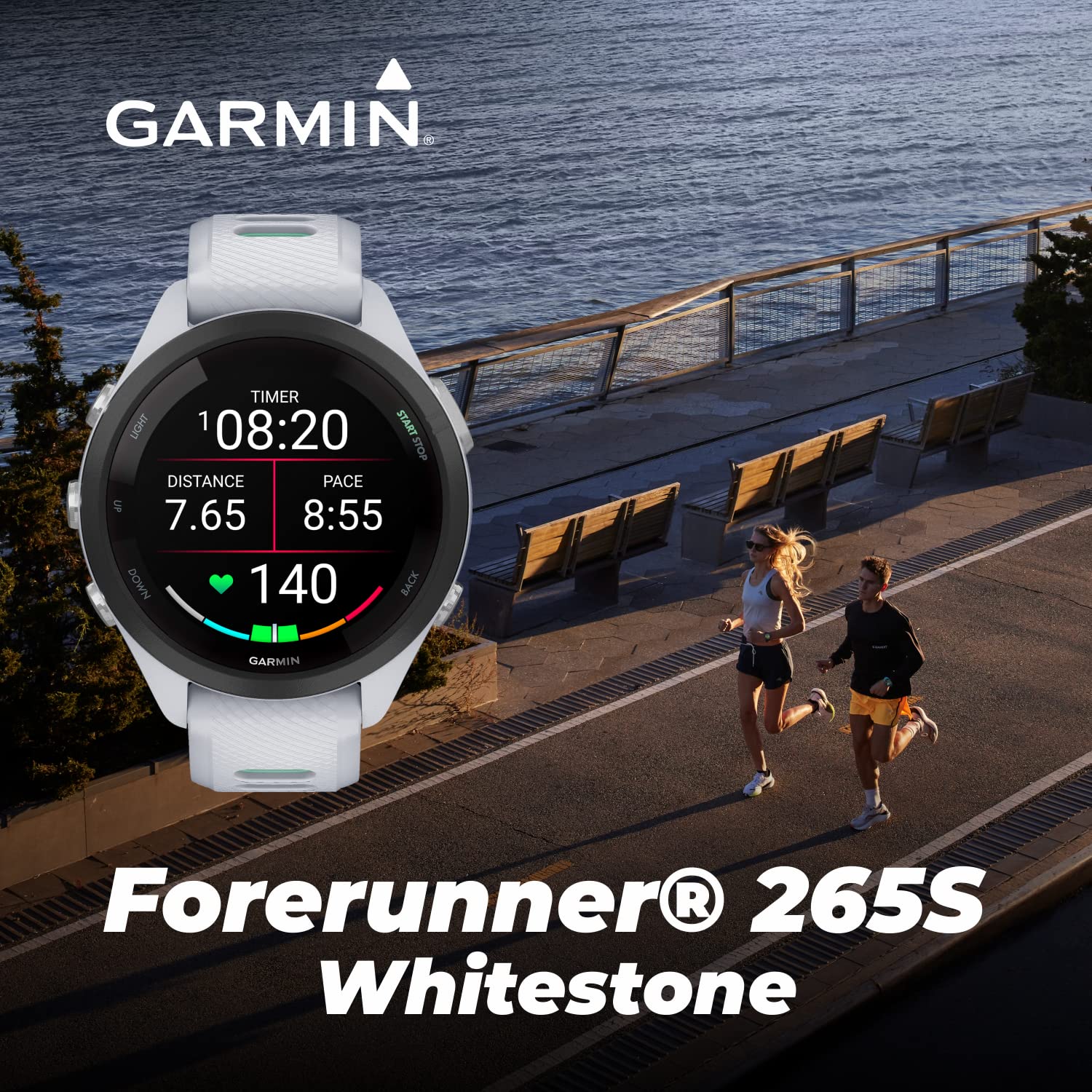 Wearable4U Garmin Forerunner 265S Music Gps Running 42 Mm Smartwatch, Whitestone With Amoled 1.1In Touchscreen Display White Ear