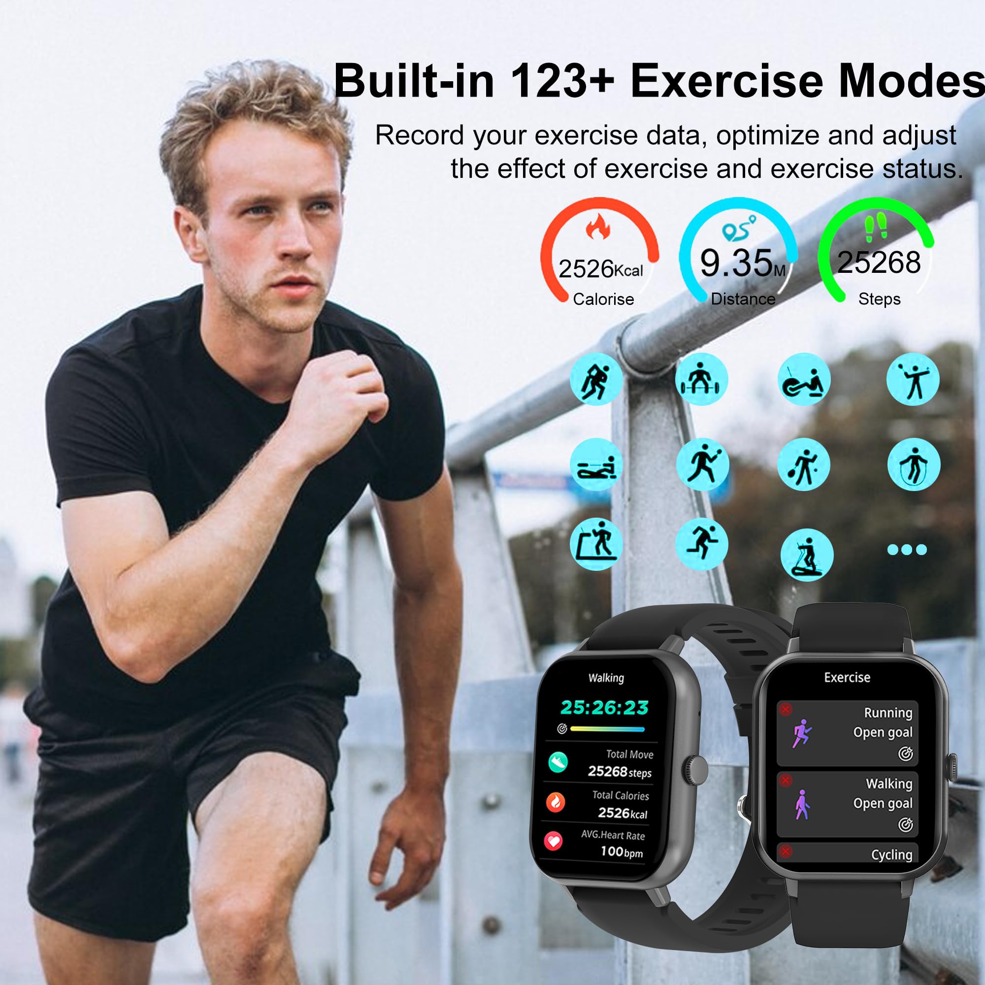 Pleivo Smart Watch, 1.83  Smartwatches For Men Women,Fitness Tracker With Heart Rate Spo2 Sleep Monitor,110+ Sport Modes, Ip68 W