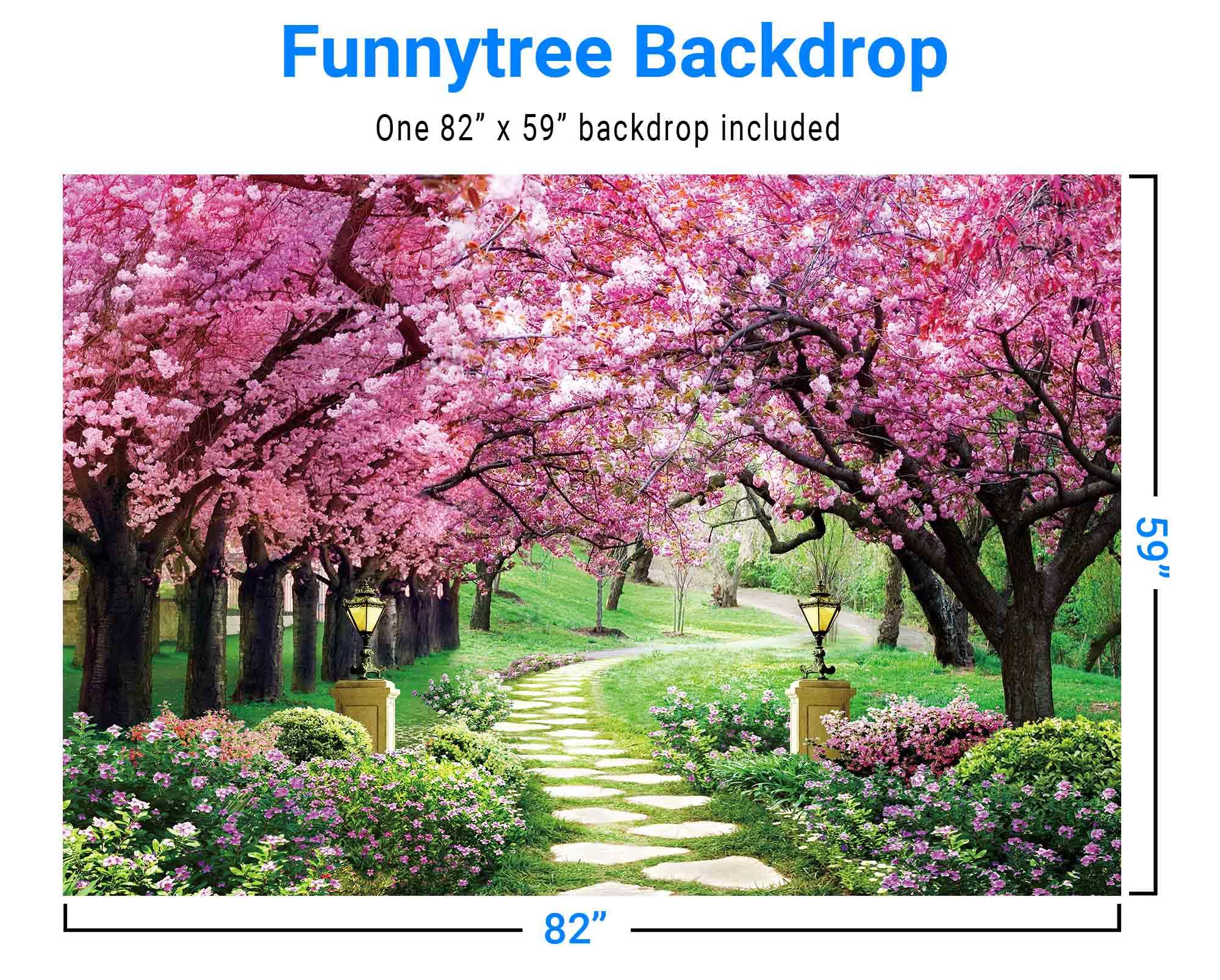 Funnytree 82'' X 59'' Spring Backdrop Flower Tree Garden Path Landscape Background Wedding Baby Shower Birthday Party Decor Bann