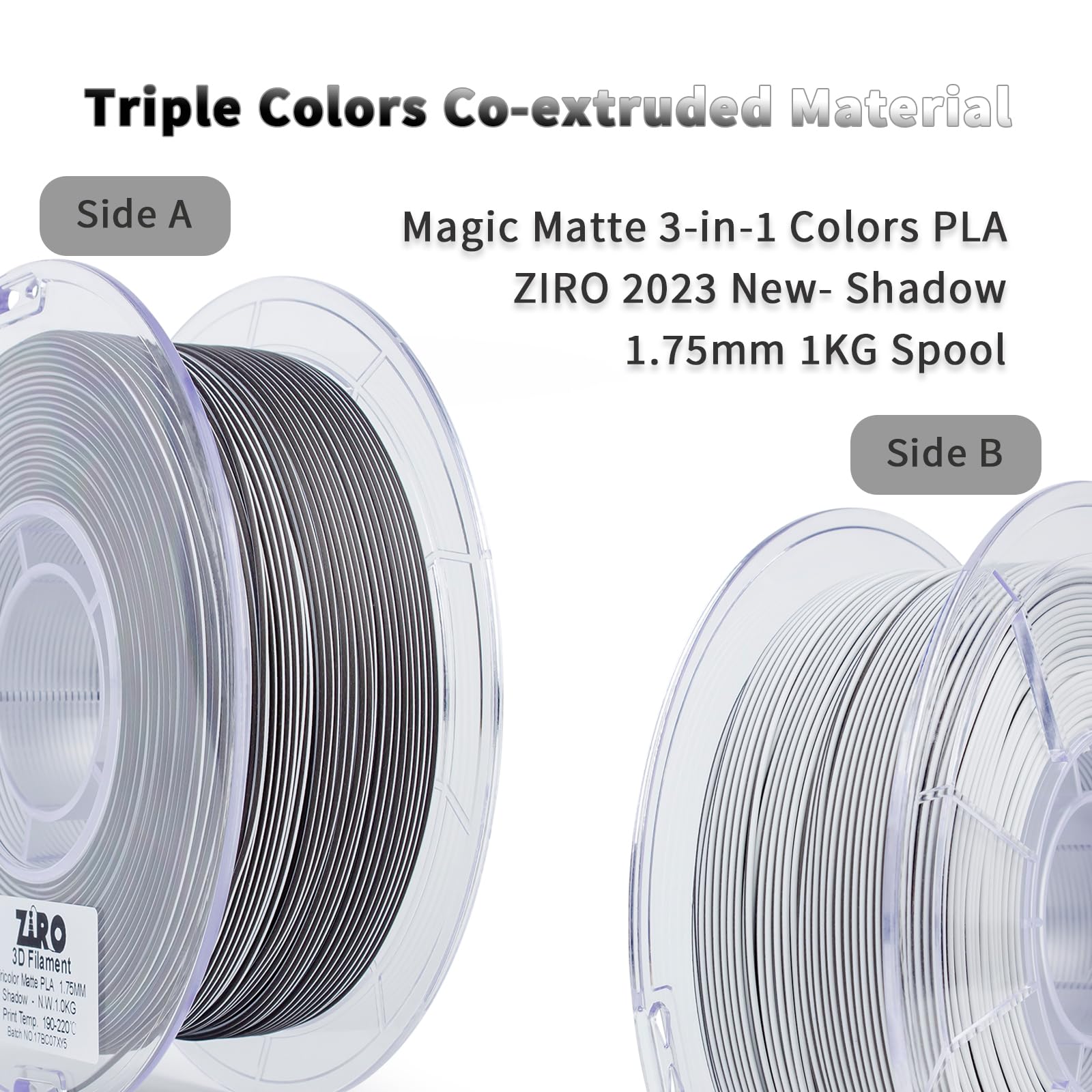 Ziro 3D Printer Filament, Color Change Filament 1.75Mm, Magic Color Coextrusion Pla Filaments Different Color, Dimensional Accur