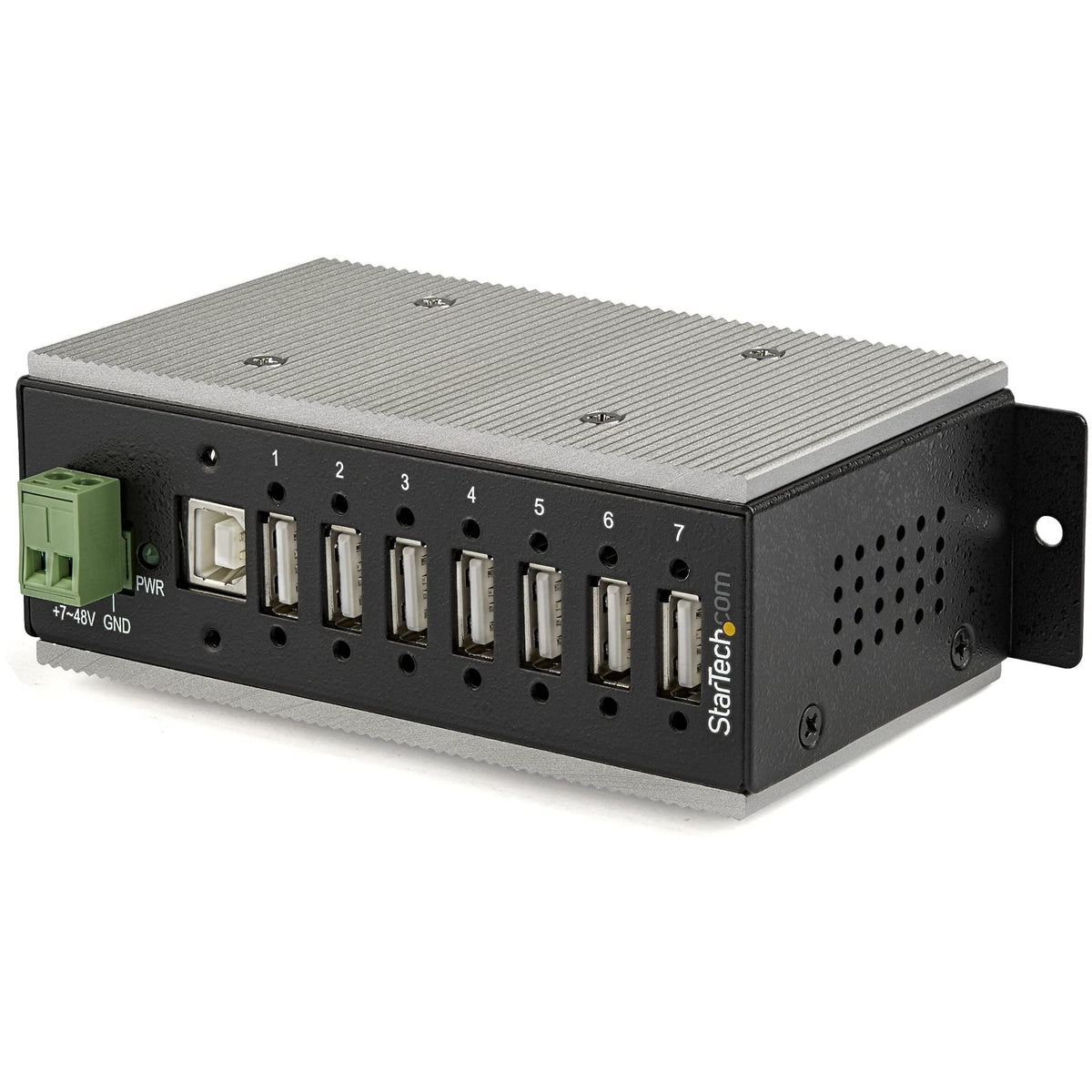 StarTech.com 7 Port USB 2.0 Hub   Metal Industrial USB A Hub with ESD & 350W Surge Protection   Extended Operating Temp  40 to 185�F   Din Rail/Wall/Desk Mountable   USB Expander Hub, TAA