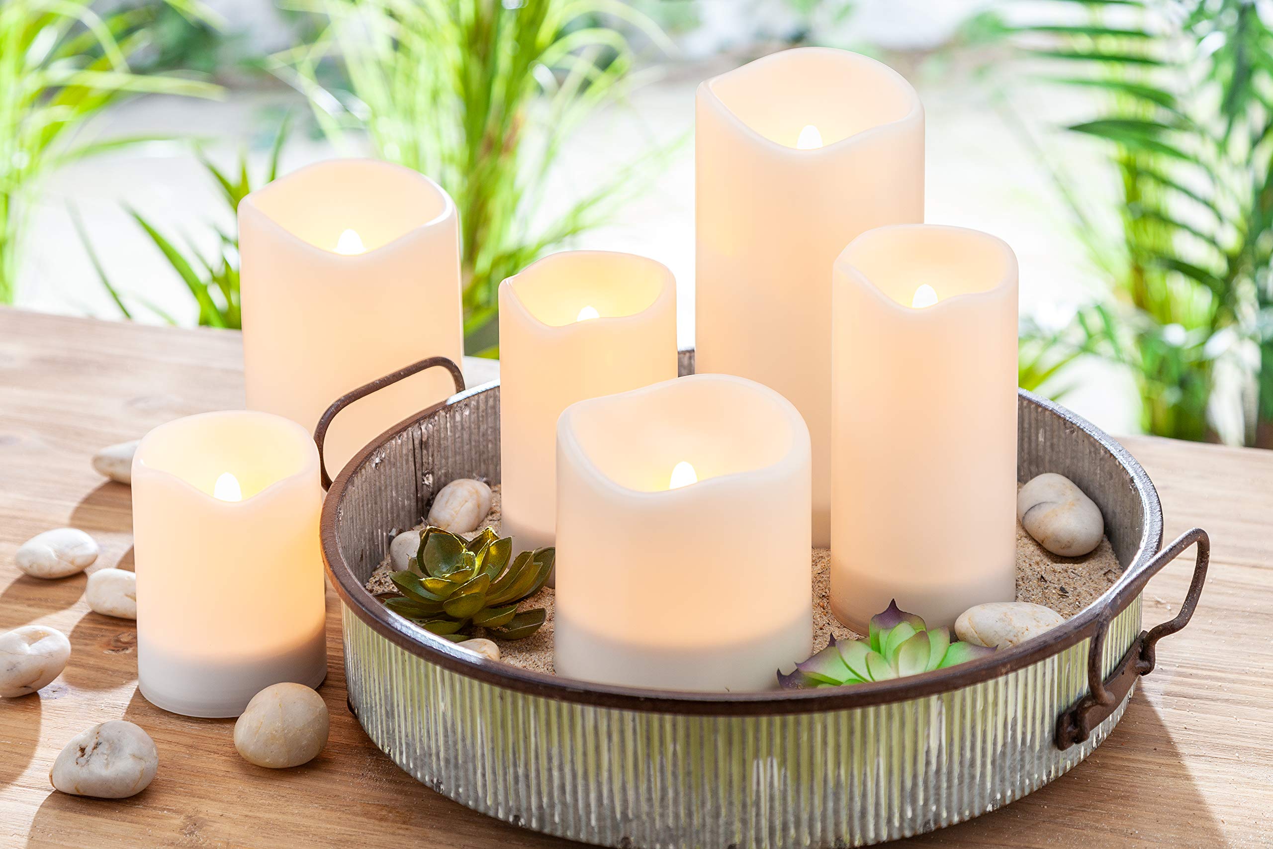 White Outdoor Solar Flameless Candle Weatherproof Resin Flickering Flame (3X6)