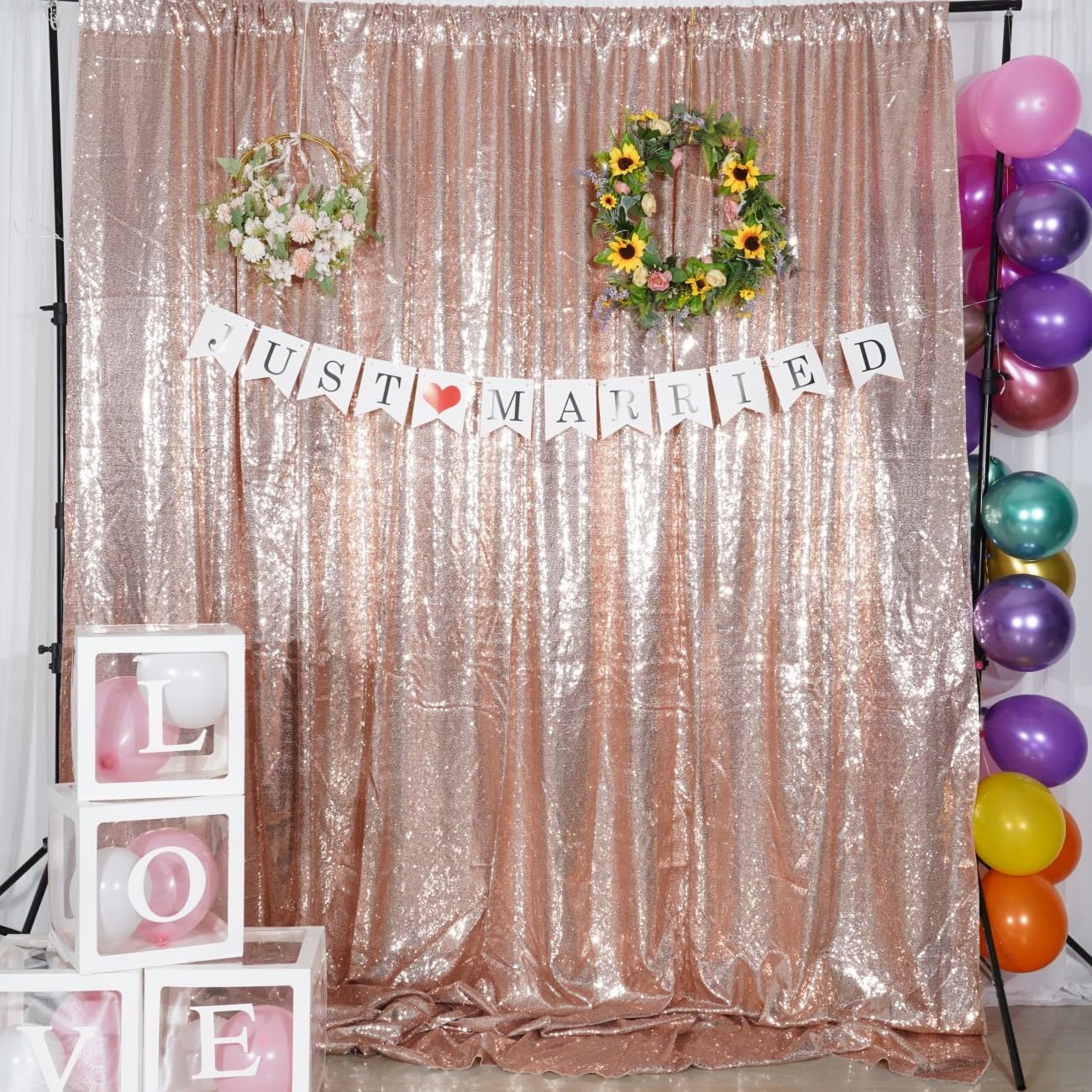 Poise3Ehome 6Ft X 8Ft Rose Gold Sequin Backdrop,Glitter Thick Satin Background Drapes, Sparkly Opaque Photography Curtain Backdr
