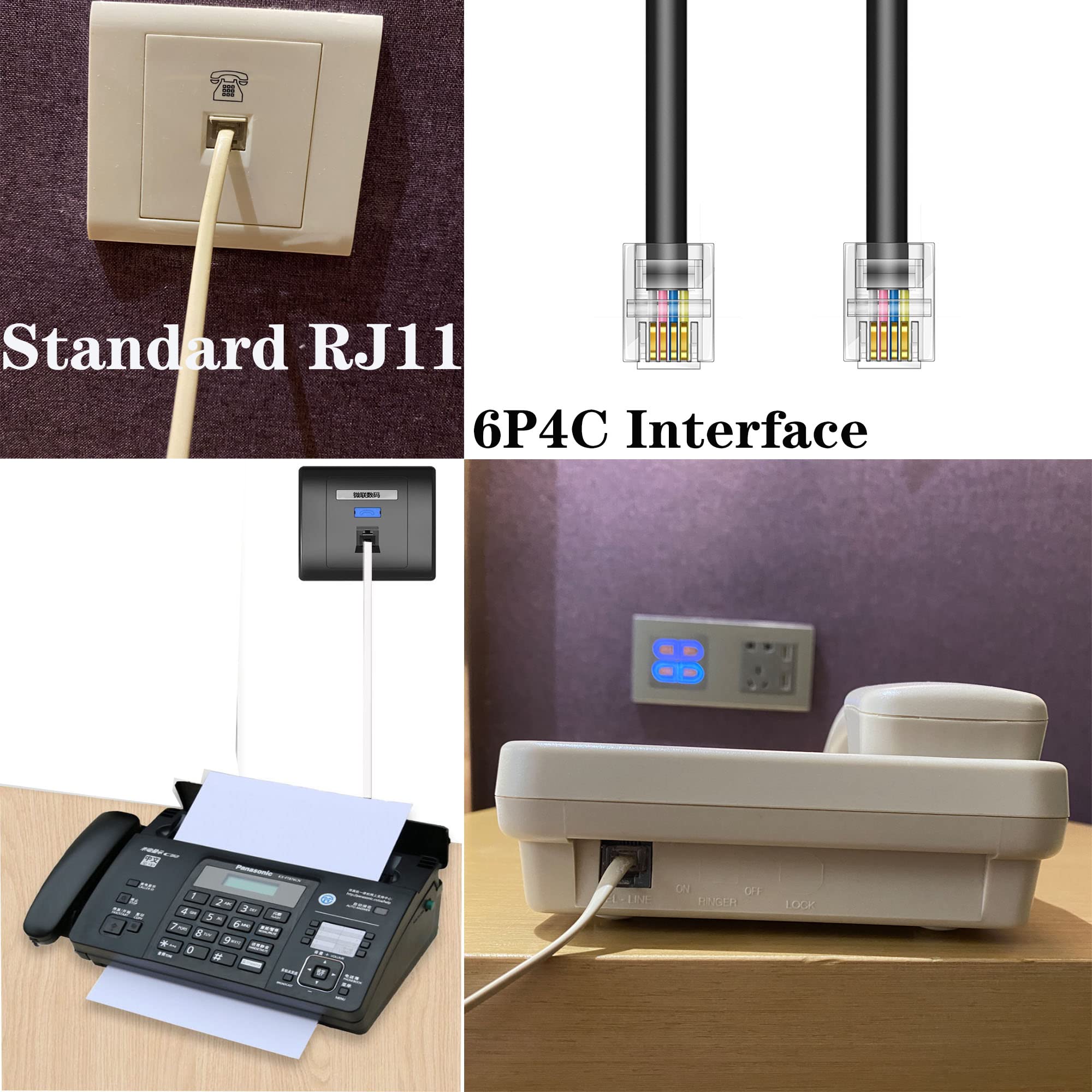 Ubramac Telephone Extension Cord Phone Cable Line Wire, With Standard Rj11 Plug (15Ft Black)