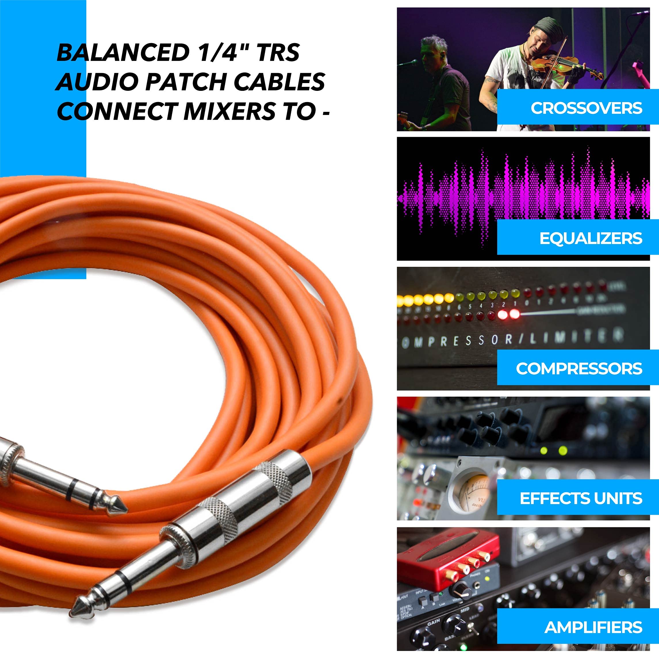 Seismic Audio Speakers     To     Trs Patch Cables, 25 Foot Patch Cables, Pack Of 6, Multi Color