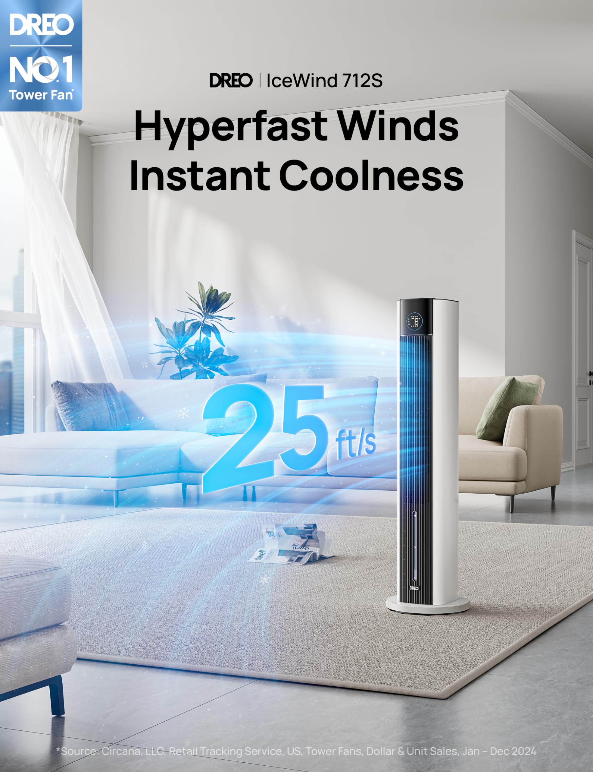 Dreo Evaporative Air Swamp Cooler, 43'' Cooling Fans That Blow Cold Air 2025 Upgraded, 85 Oscillating Floor Fan For Bedroom, Eas