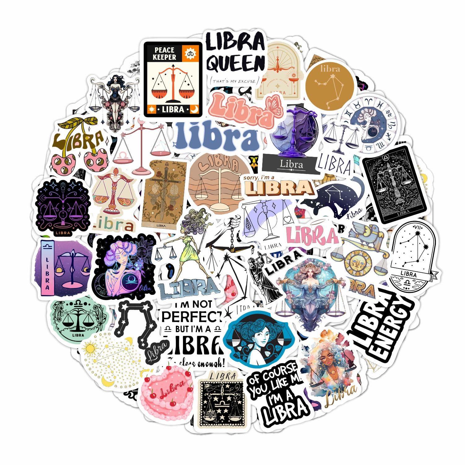 100Pcs Libra Stickers (Zodiac) For Water Bottle And Laptop   Libra Party Favors & Decorations, Waterproof Vinyl Astrology Decals