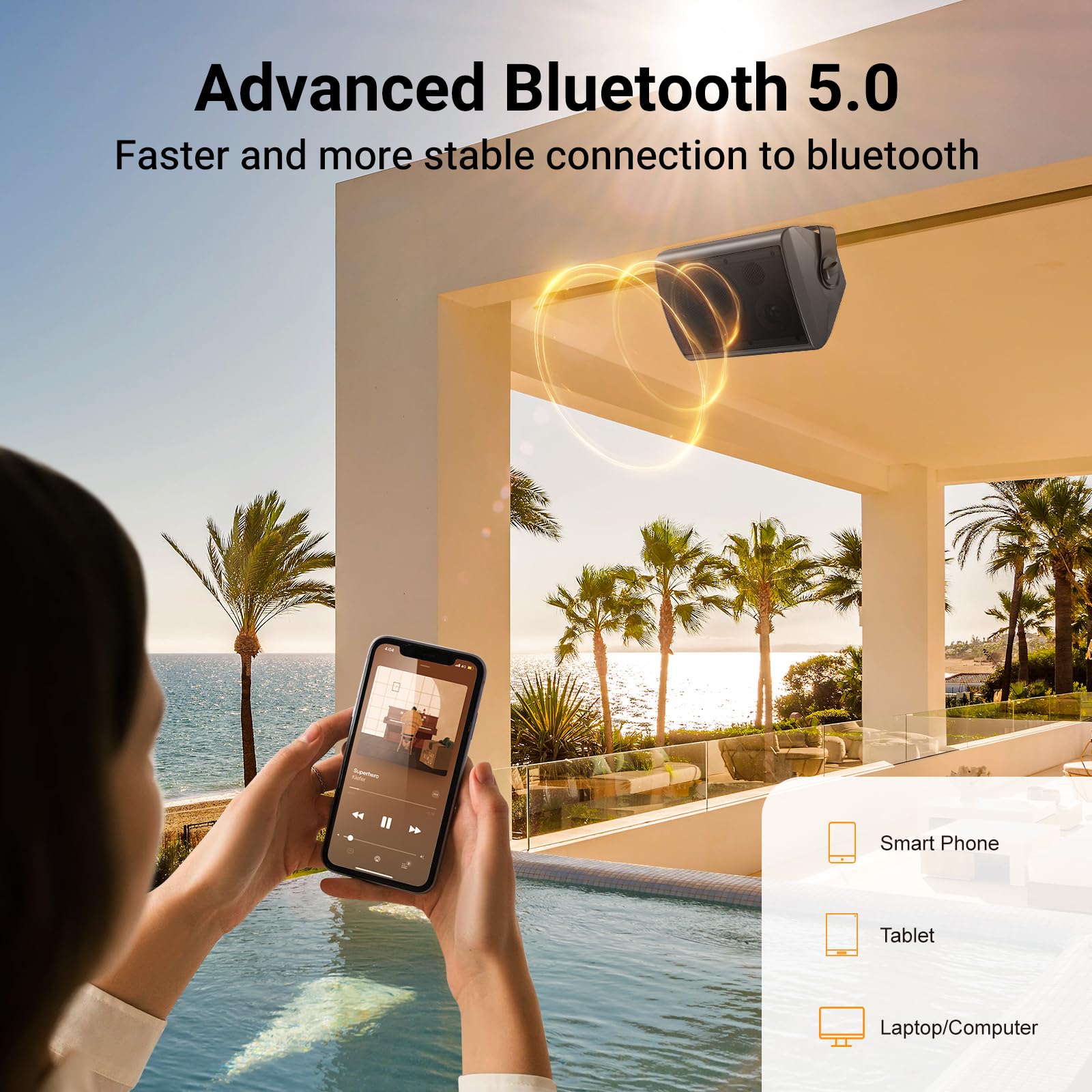 Studiofinix 6.5 Inches 400 Watt Indoor Outdoor Bluetooth Speakers Wall Mount Speakers Wired Waterproof Weather Resistant For Pat