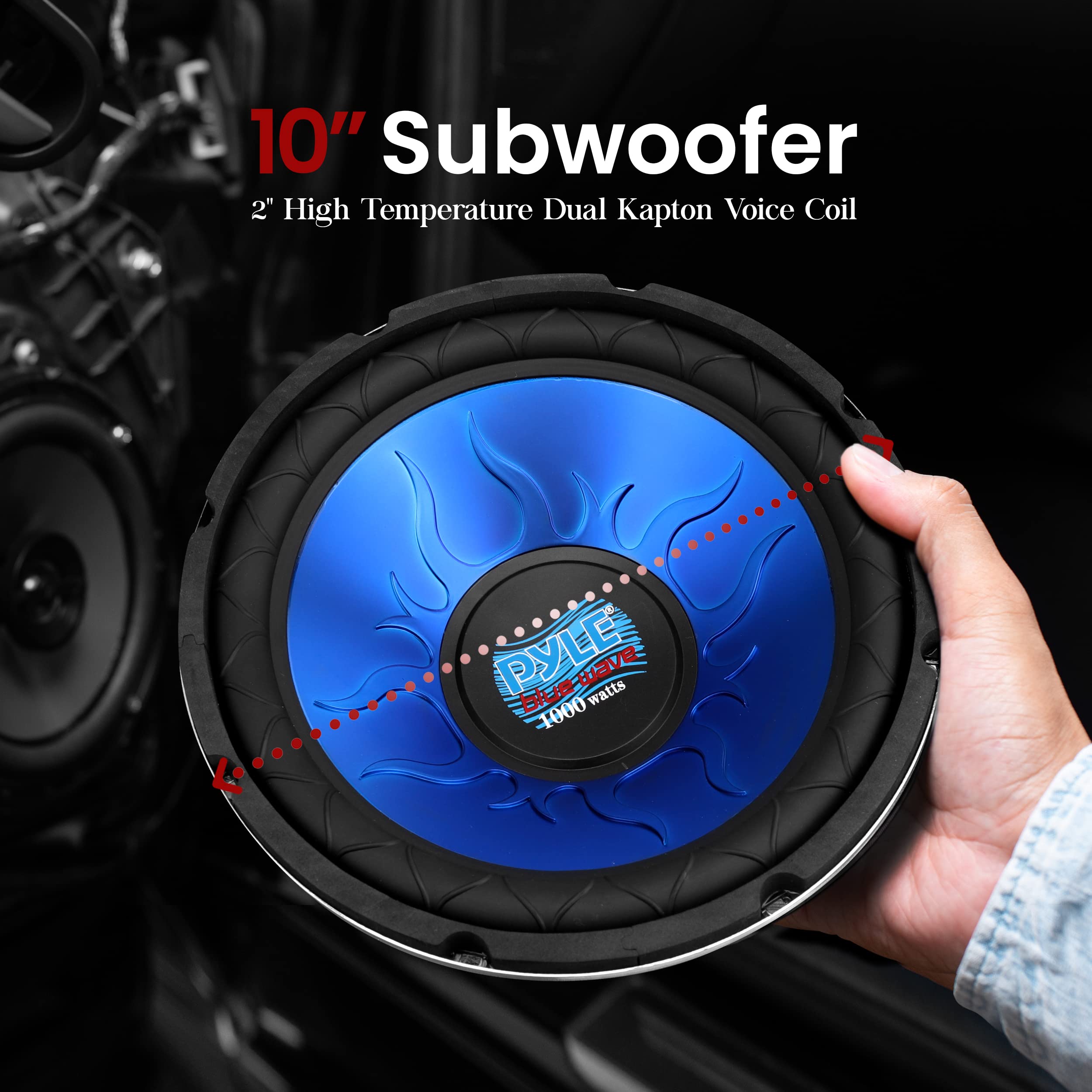Pyle Car Vehicle Subwoofer Audio Speaker   10 Inch Blue Injection Molded Cone, Blue Chrome Plated Steel Basket, Dual Voice Coil