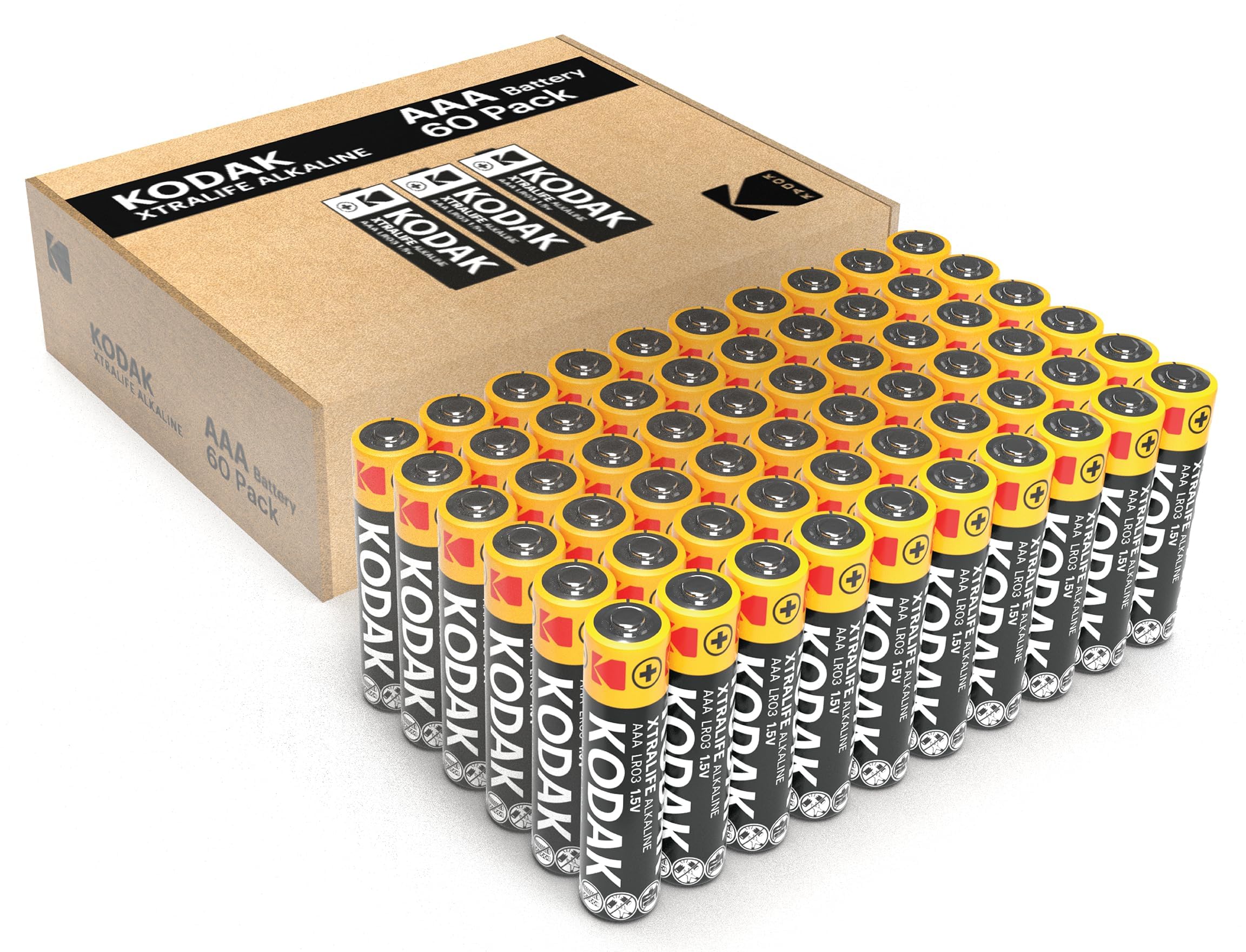 Kodak Aaa Batteries 60 Pack - With 10 Years Shelf Life Long Lasting Alkaline Batteries Aaa Size Pack, 1.5V Mignon Lr03 Mn1500 Am