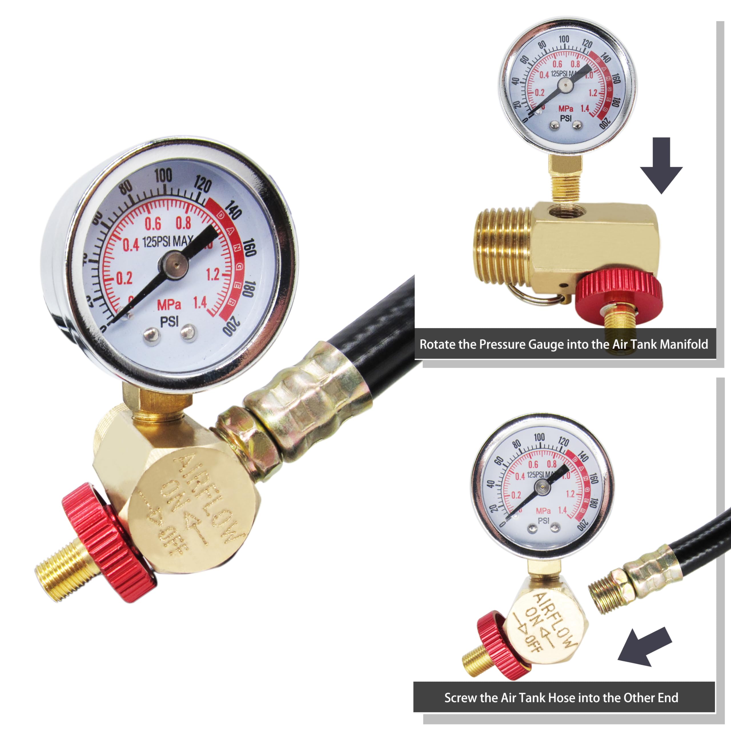 Jiaximan Air Tank Valve Kit With Gauge, Safety Valve Manifold And 4 Feet Air Tank Hose Assembly For Portable Air Tank