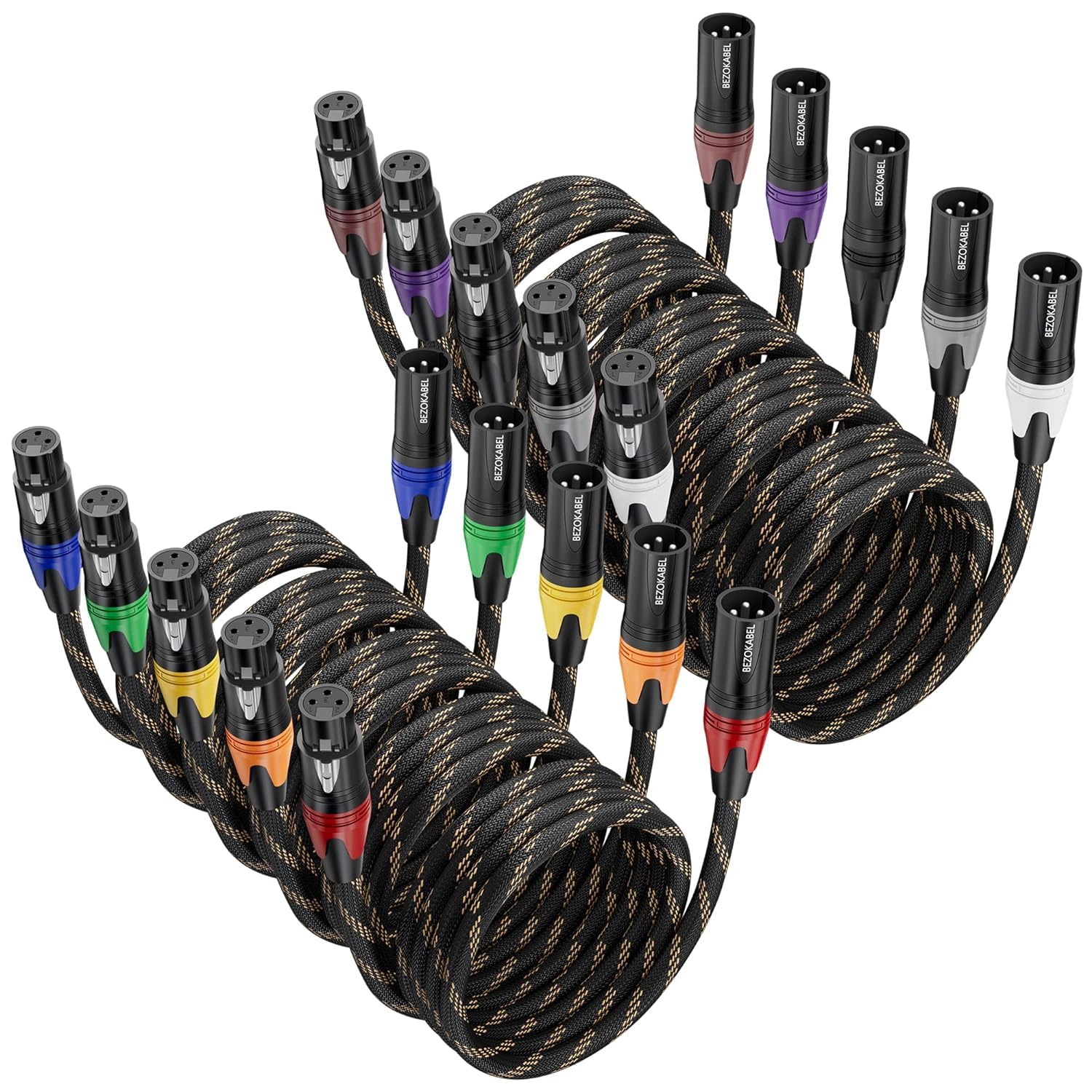 Bezokabel Xlr Cables, Microphone Cables Male To Female 50Ft 10 Packs, Xlr Speaker Cable Nylon Braided 3 Pins Mic Cable