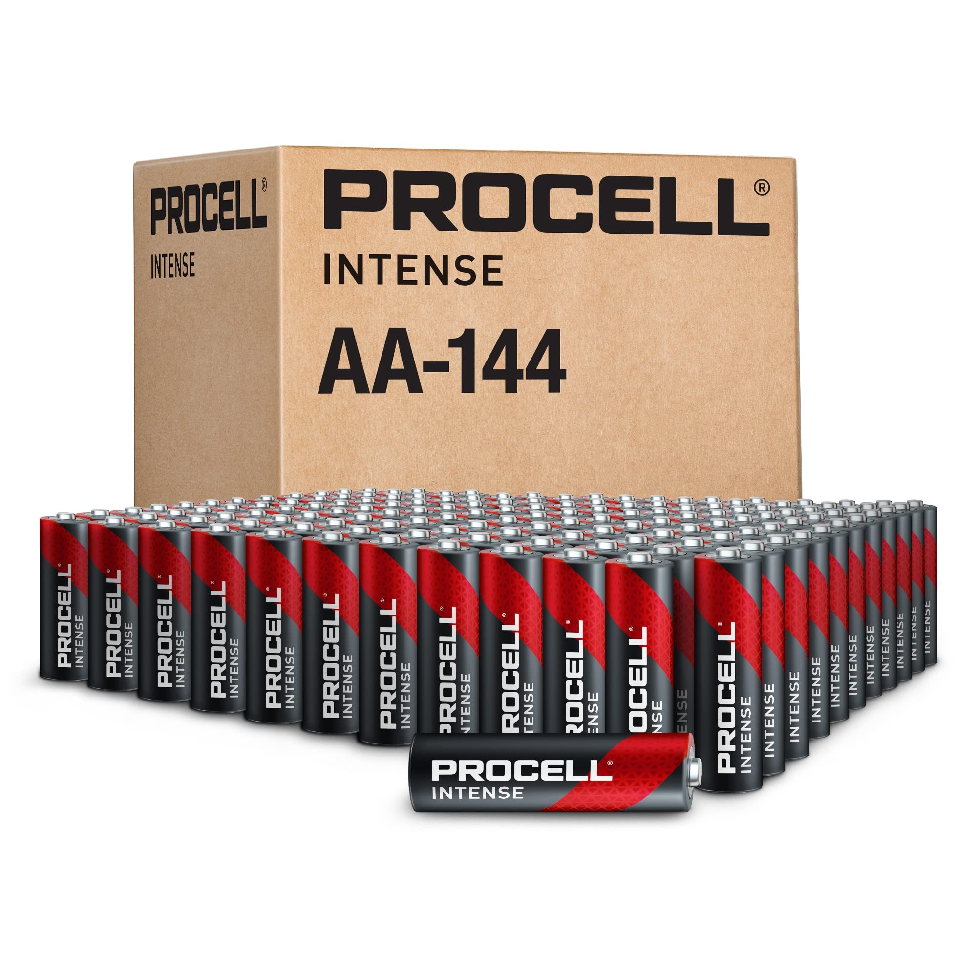 PROCELL Intense AA High-Performance Alkaline Batteries (144 Pack), 10-Year Shelf Life, Bulk Value Pack for High Power Profession