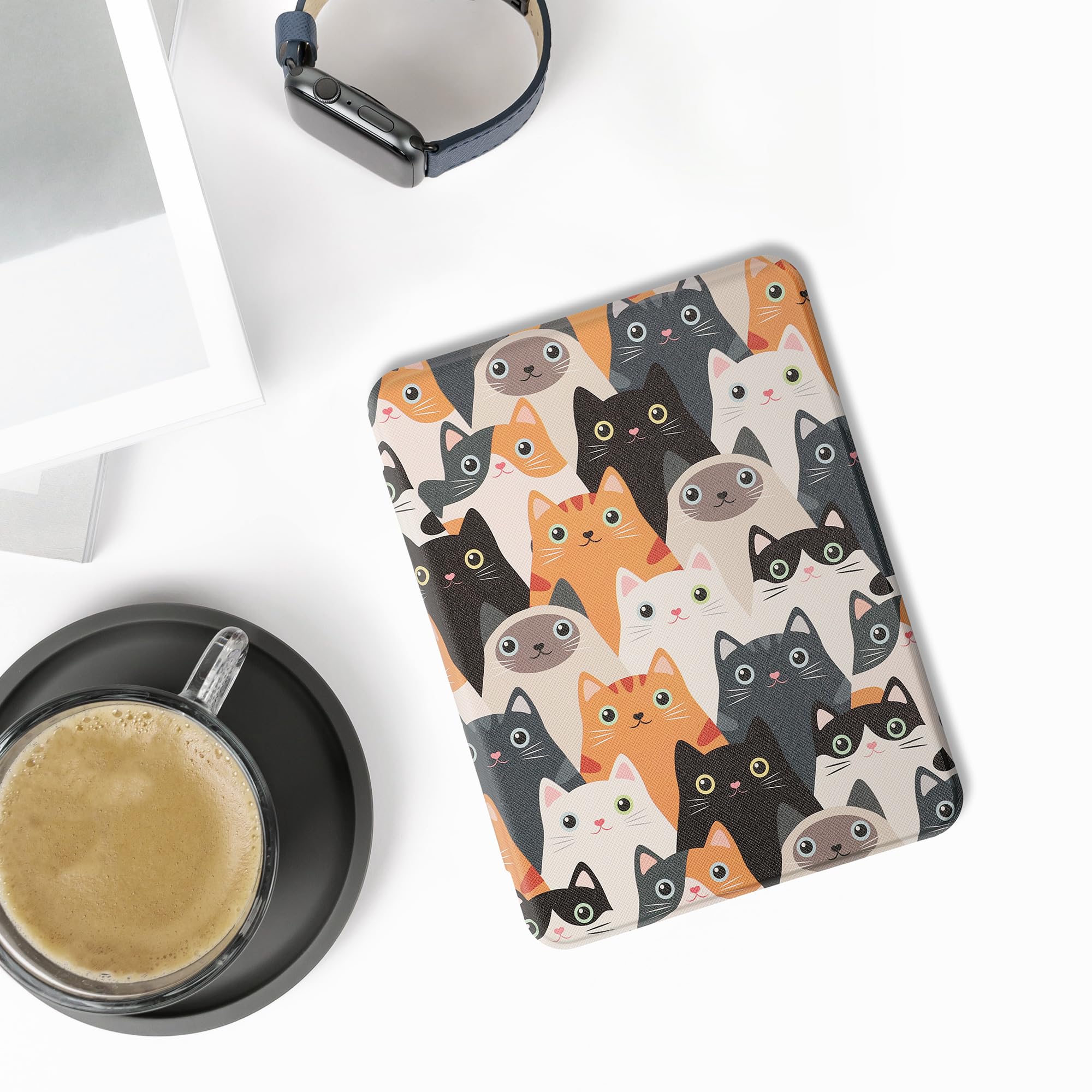 Kwmobile Case Compatible With Barnes & Noble Nook Glowlight 4 Plus Case   Ereader Cover   Cats Orange/Black/White