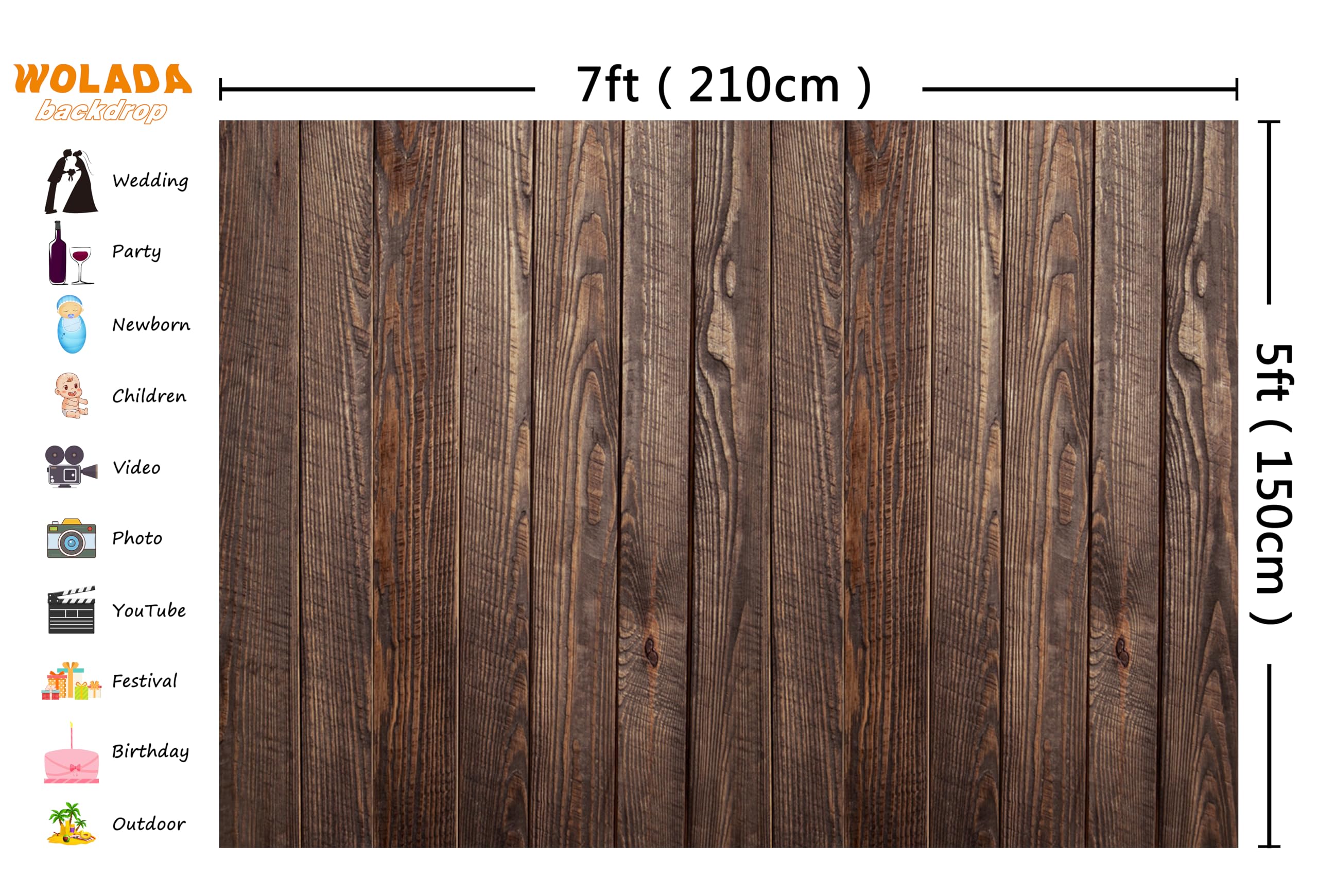 Wolada 7X5Ft Wood Backdrop Rustic Backdrops For Photography Vinyl Brown Wood Backdrop Baby Shower Backdrop Dark Wood Look Backdr