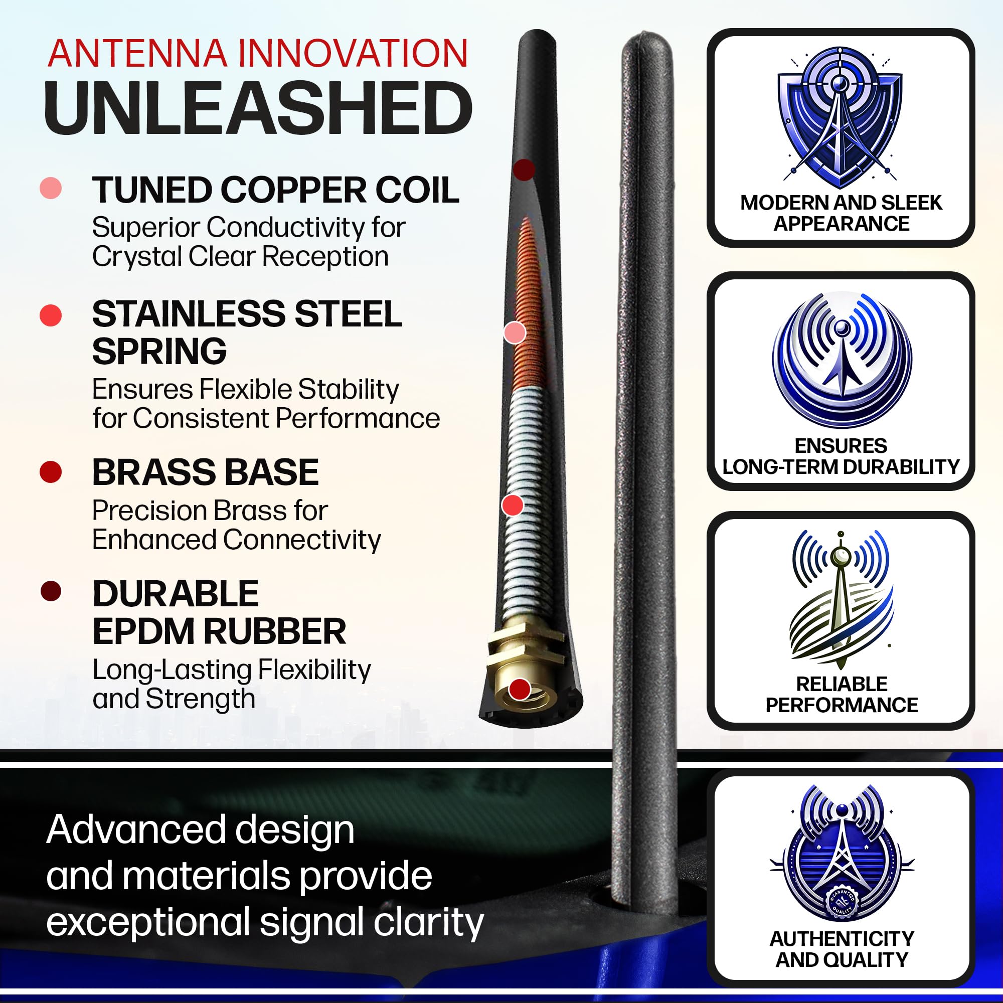 Antennamastsrus Short Rubber Antenna Fits Chevrolet Silverado 1500 (2006-2026), The Original 6 3/4 Inch, Car Wash Proof, Durable