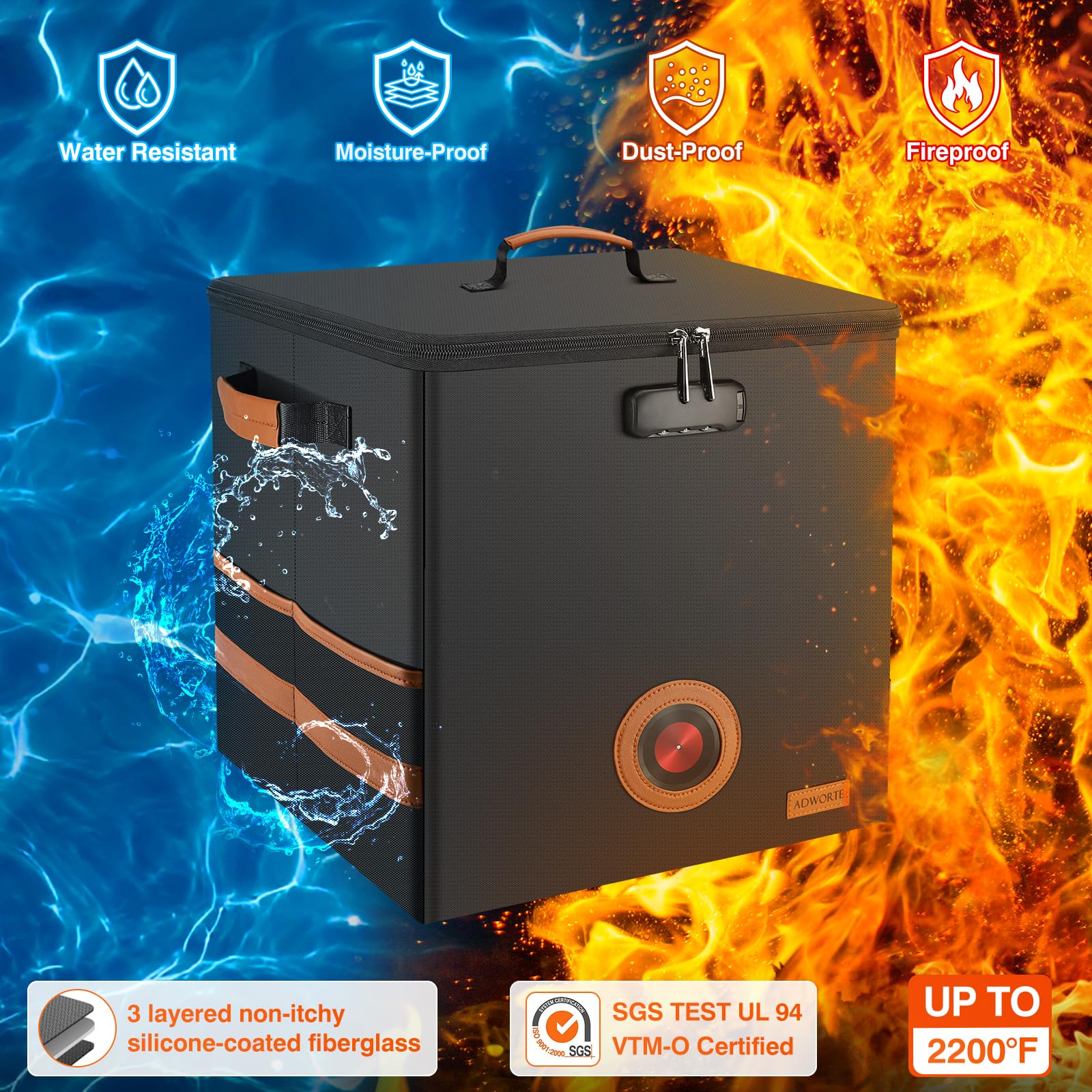 Adworte Vintage Vinyl Record Storage Box - Fireproof & Water Resistant, Holds 100+ Records, Collapsible & Stackable, Black Case