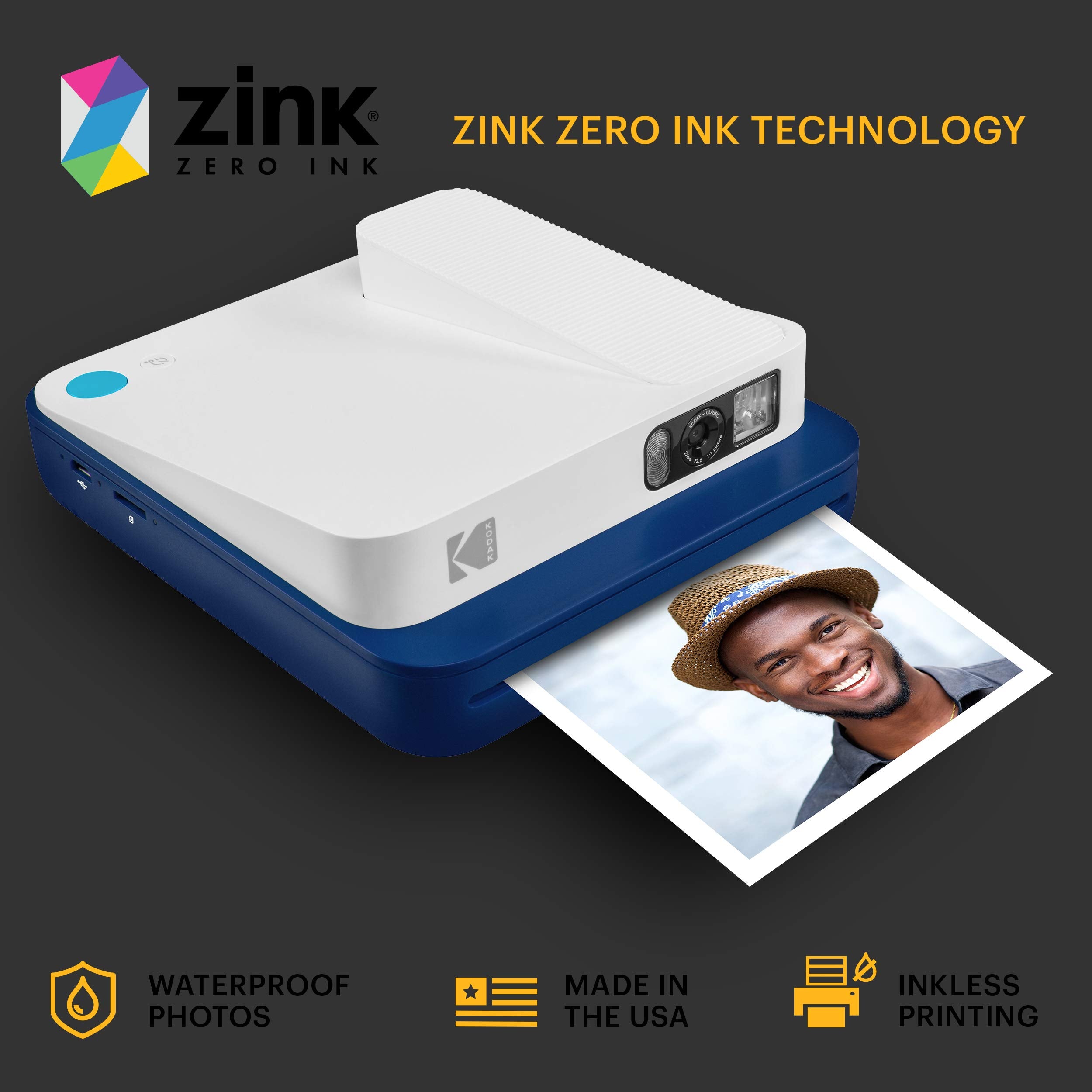 Zink Kodak Smile Classic Digital Instant Camera For 3.5 X 4.25 Zink Photo Paper   Bluetooth, 16Mp Pictures (Blue)