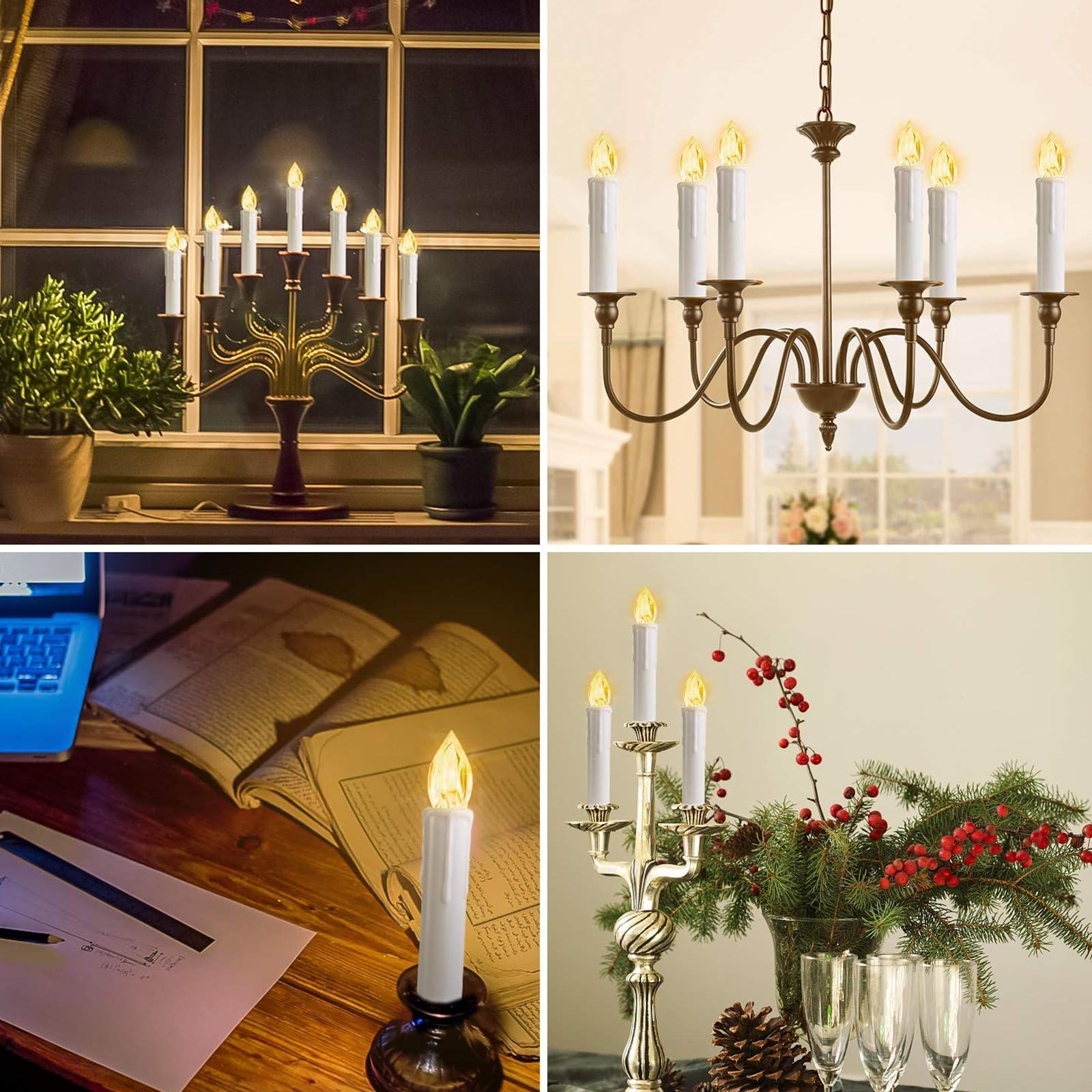 10 Pcs Flameless Battery Operated Window Candles, Led Flickering Hanging Candles With Timer Remote, Suction Cups And Clips For F