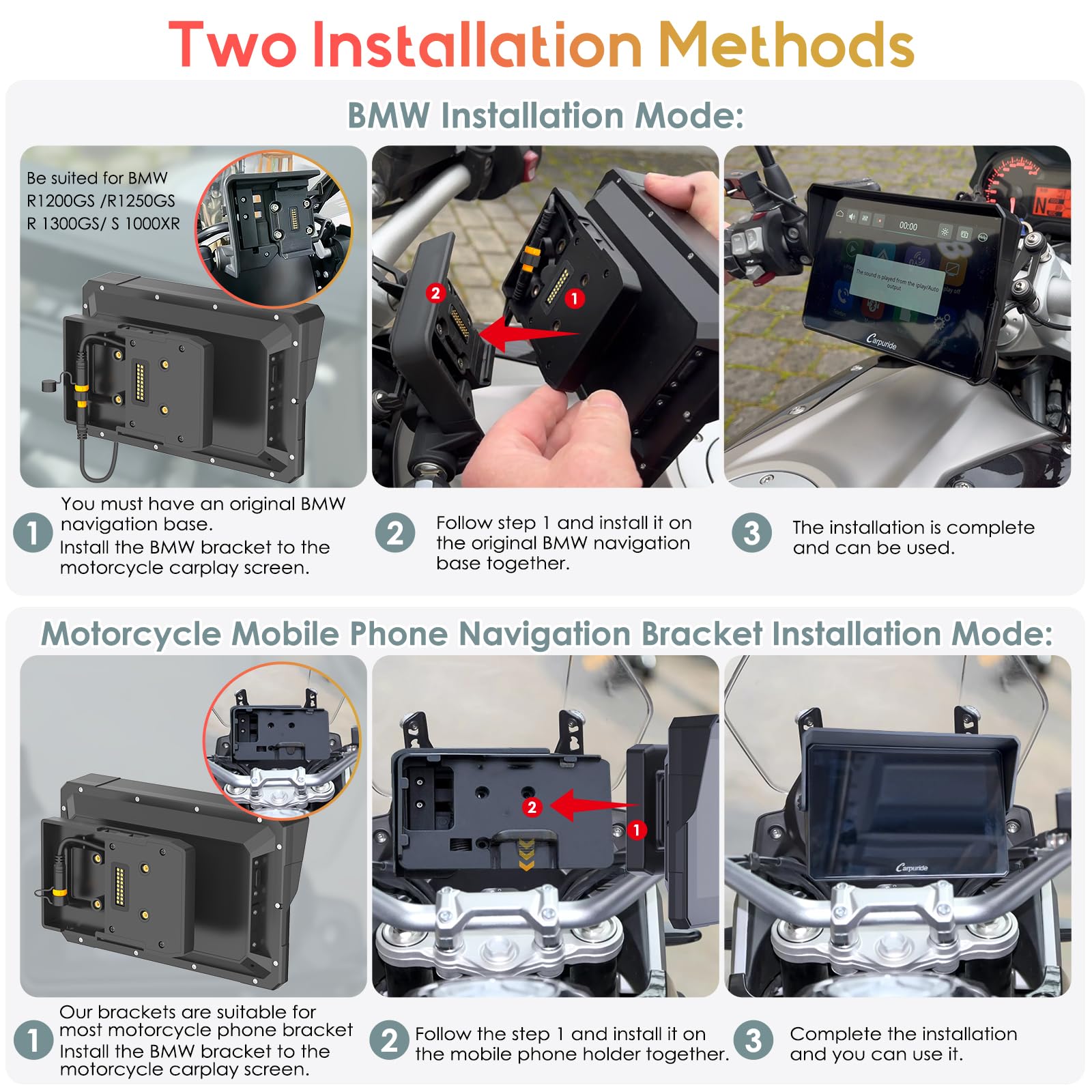 Carpuride W702B Pro Motorcycle Carplay Screen For Bmw R1200Gs R1250Gs S1000Xr Motorcycle, 7 Inch Waterproof Touchscreen, Portabl