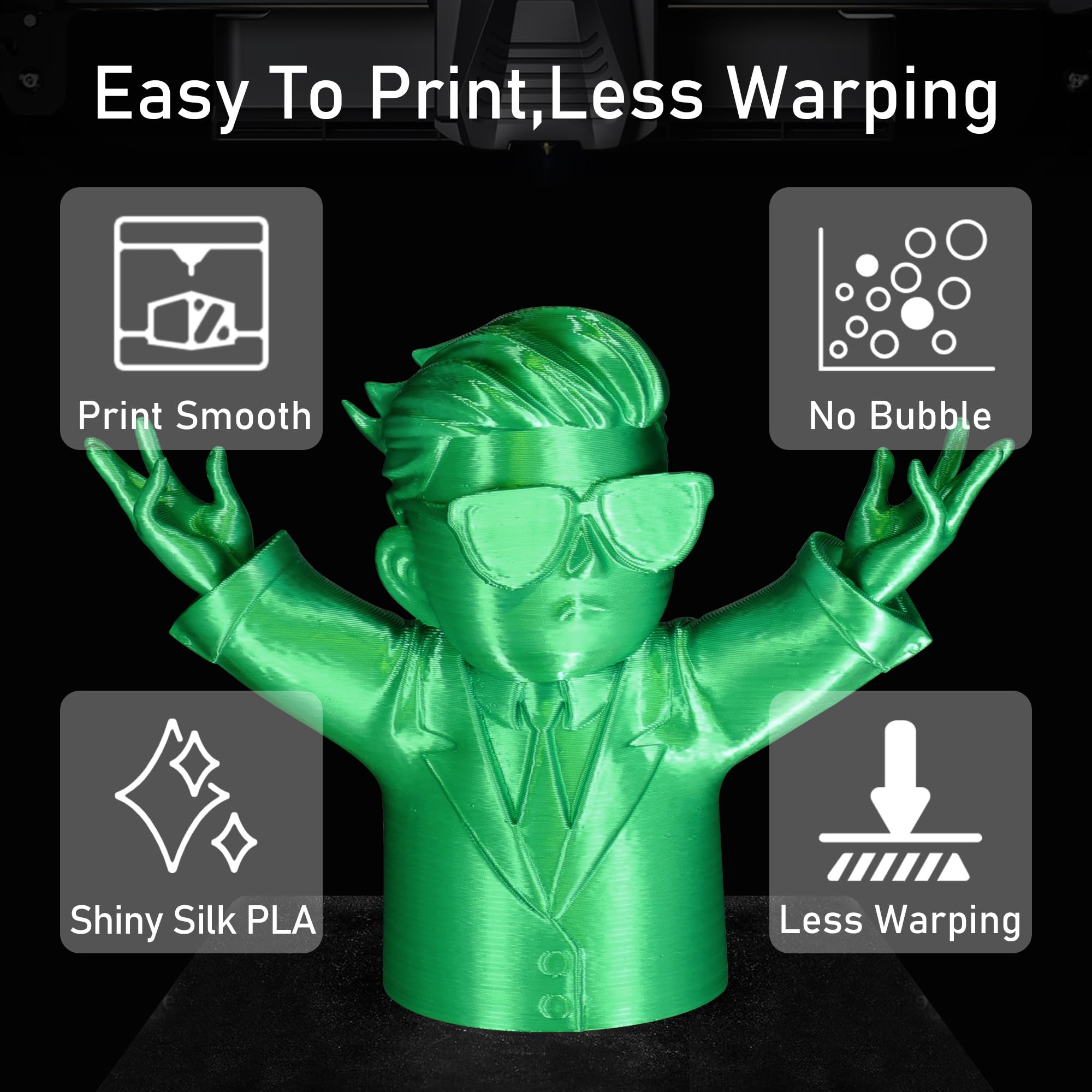 Do3D Silk Green Pla Satin Shiny 3D Printer Filament, 1.75Mm Diameter 1Kg Spool 2.2Lbs For Fdm 3D Printers