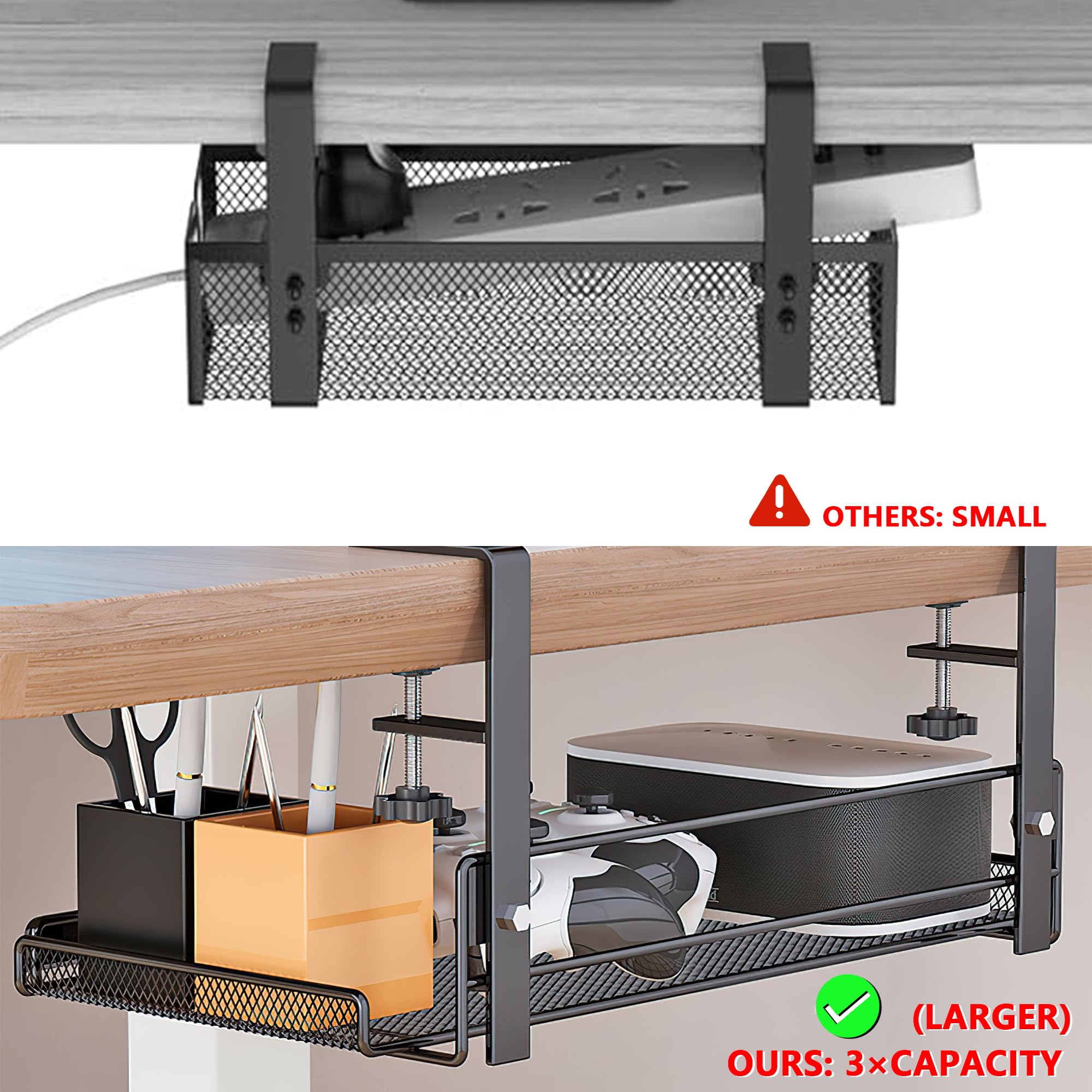 Lifefan Cable Management Under Desk Cord Wire Organizer Under Desk Cable Management Tray Under Desk Shelf (Large)