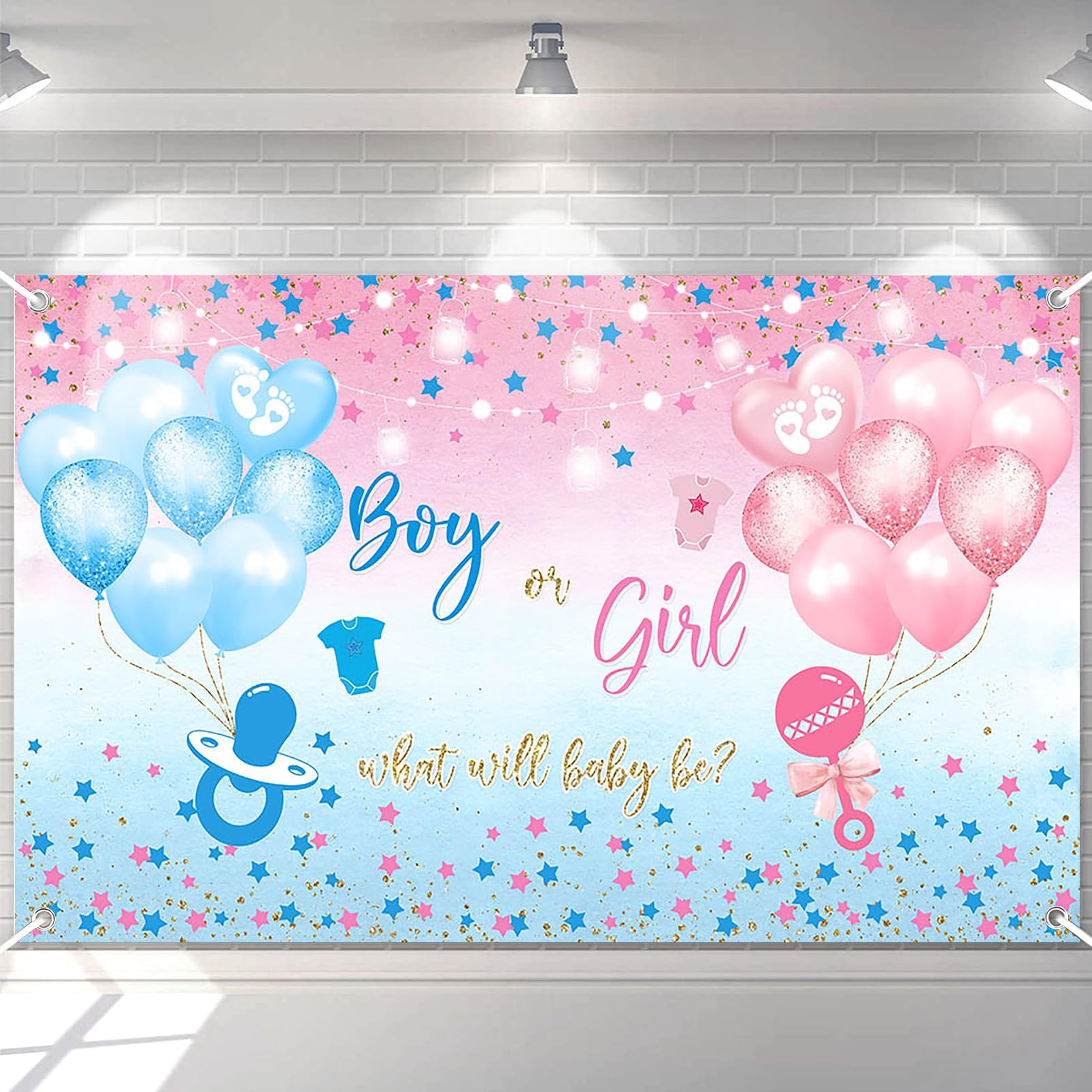 Avezano Gender Reveal Backdrop Boy Or Girl Sign Banner Blue And Pink Stars Dots Balloon Theme Baby Gender Reveal Party Decoratio