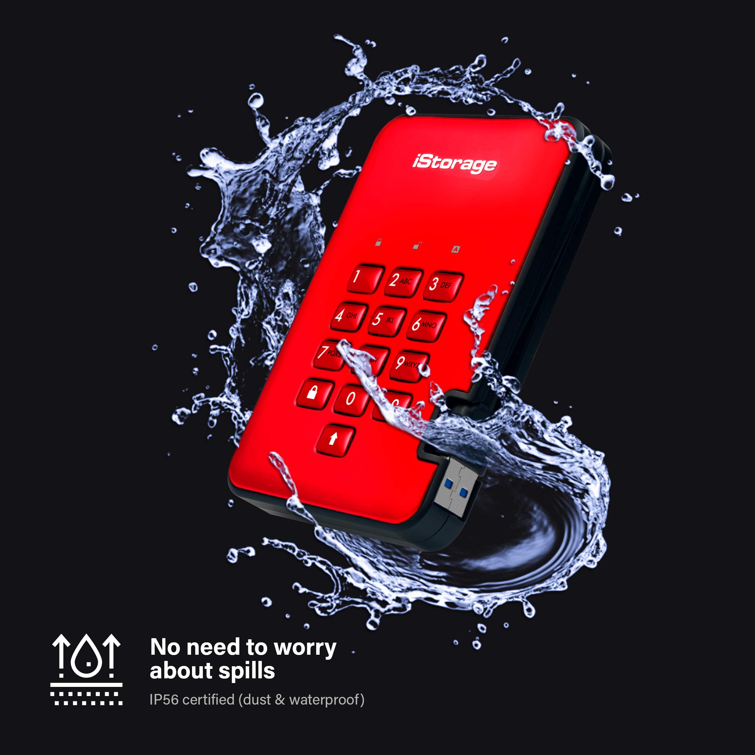 Istorage Diskashur2 Hdd 500Gb Red | Secure Portable Hard Drive | Password Protected | Dust & Water Resistant | Hardware Encrypti