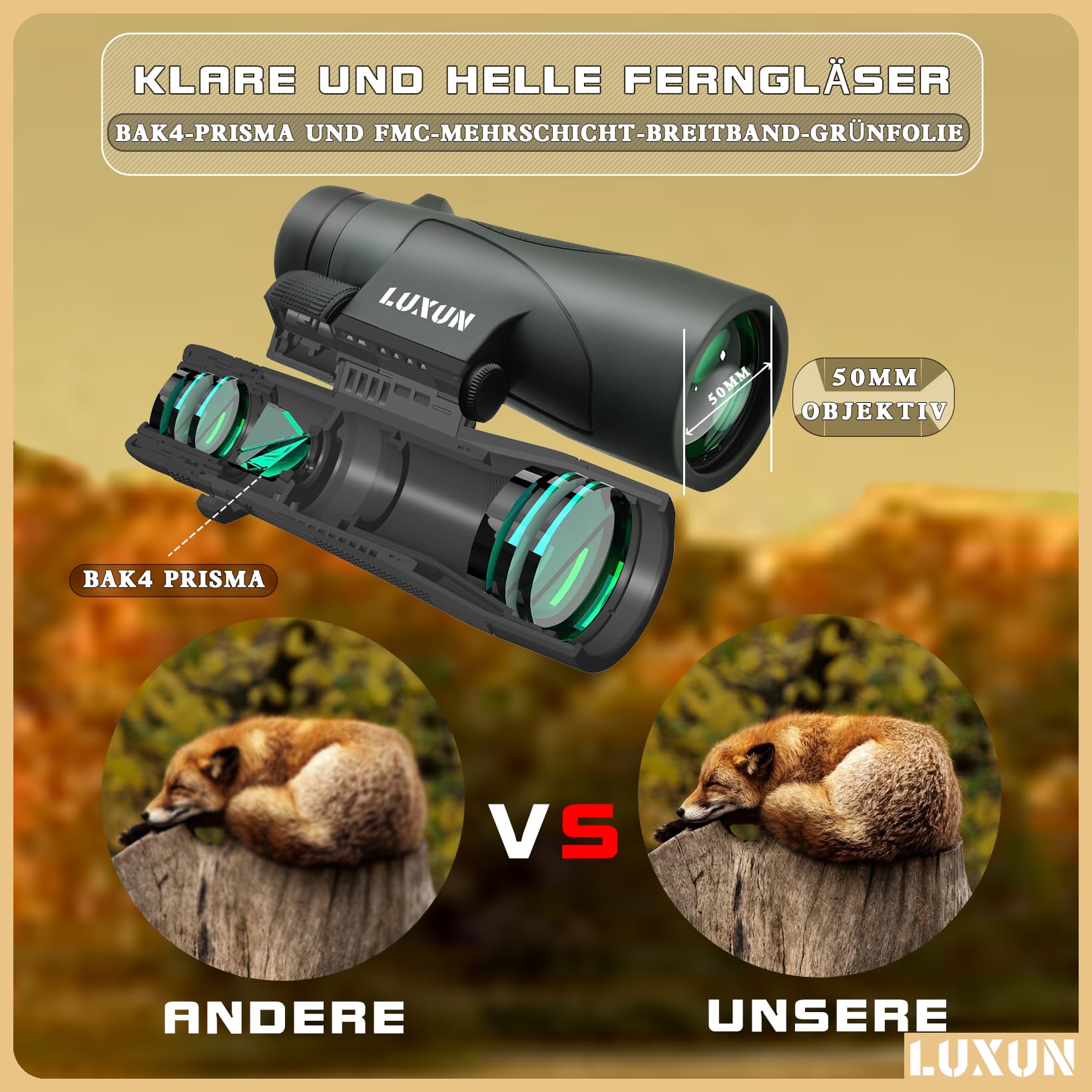 Luxun 12X50 High Powered Binoculars For Adults Hunting, Binoculars With Long Range Bak4 Prism Fmc Prisms, For Hunting Bird Watch