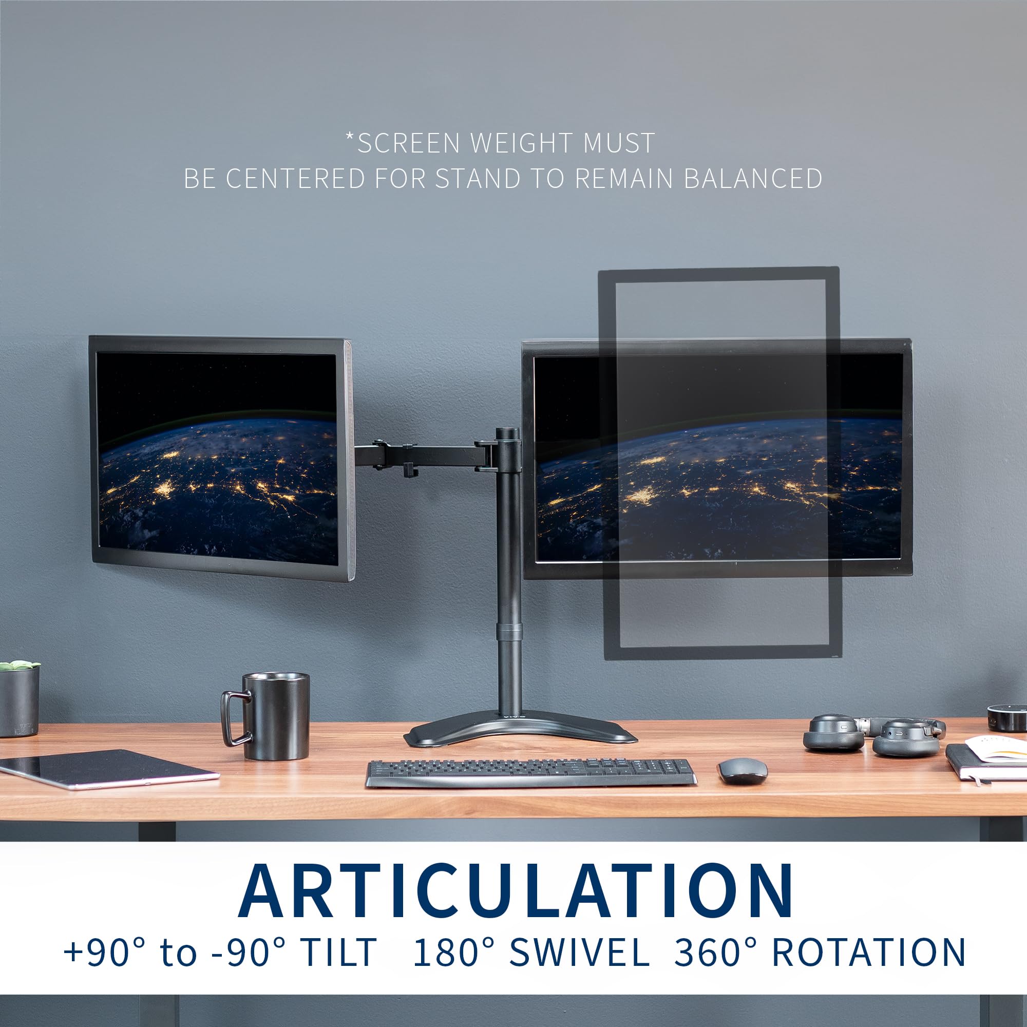 VIVO STAND V002F Dual LED LCD Monitor Free Standing Desk Stand for 2 Screens up to 27 Inch Heavy Duty Fully Adjustable Arms with Max VESA 100x100mm