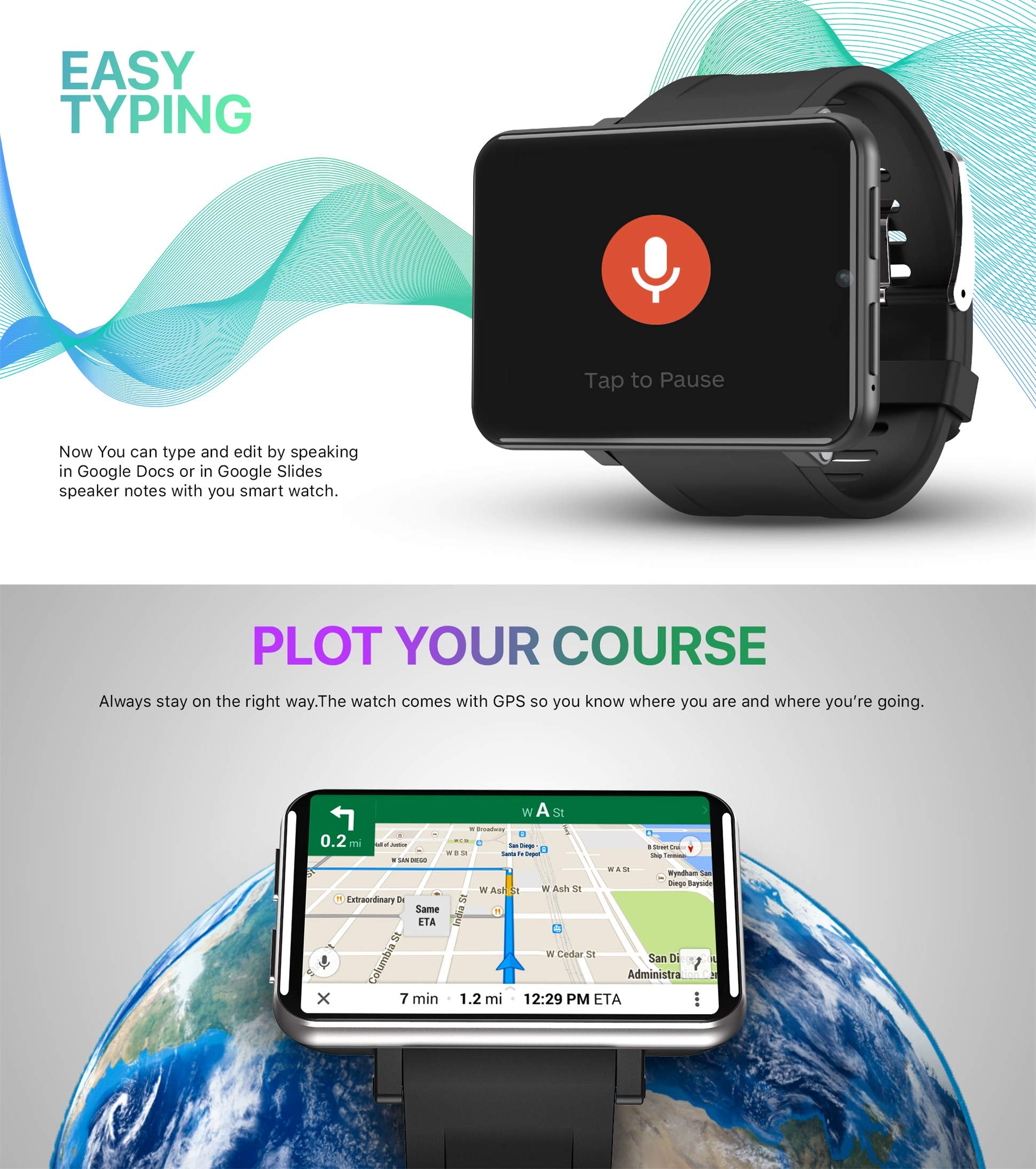 Rainbuvvy 4G Smart Watch 2.86 Inch Screen Android 7.1 1Gb+16Gb 5Mp Camera 2700Mah Battery Smartwatch For Men (Black, 3Gb+32Gb)