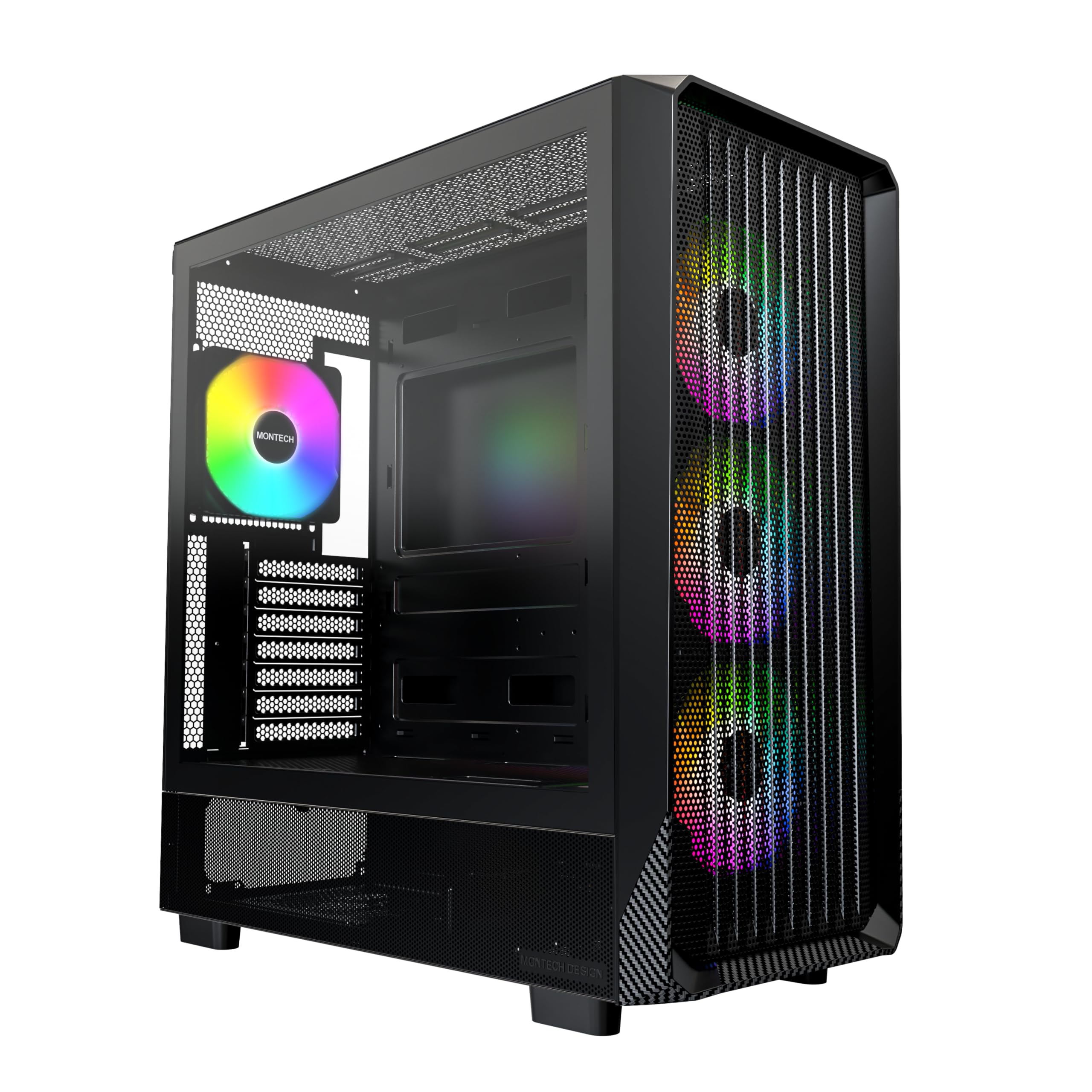 MONTECH X5- ATX Mid-Tower Gaming PC Case, High Airflow, 3X 140mm and 1x 120mm ARGB Fans Pre-Installed, Glass Side Panel, Carbon