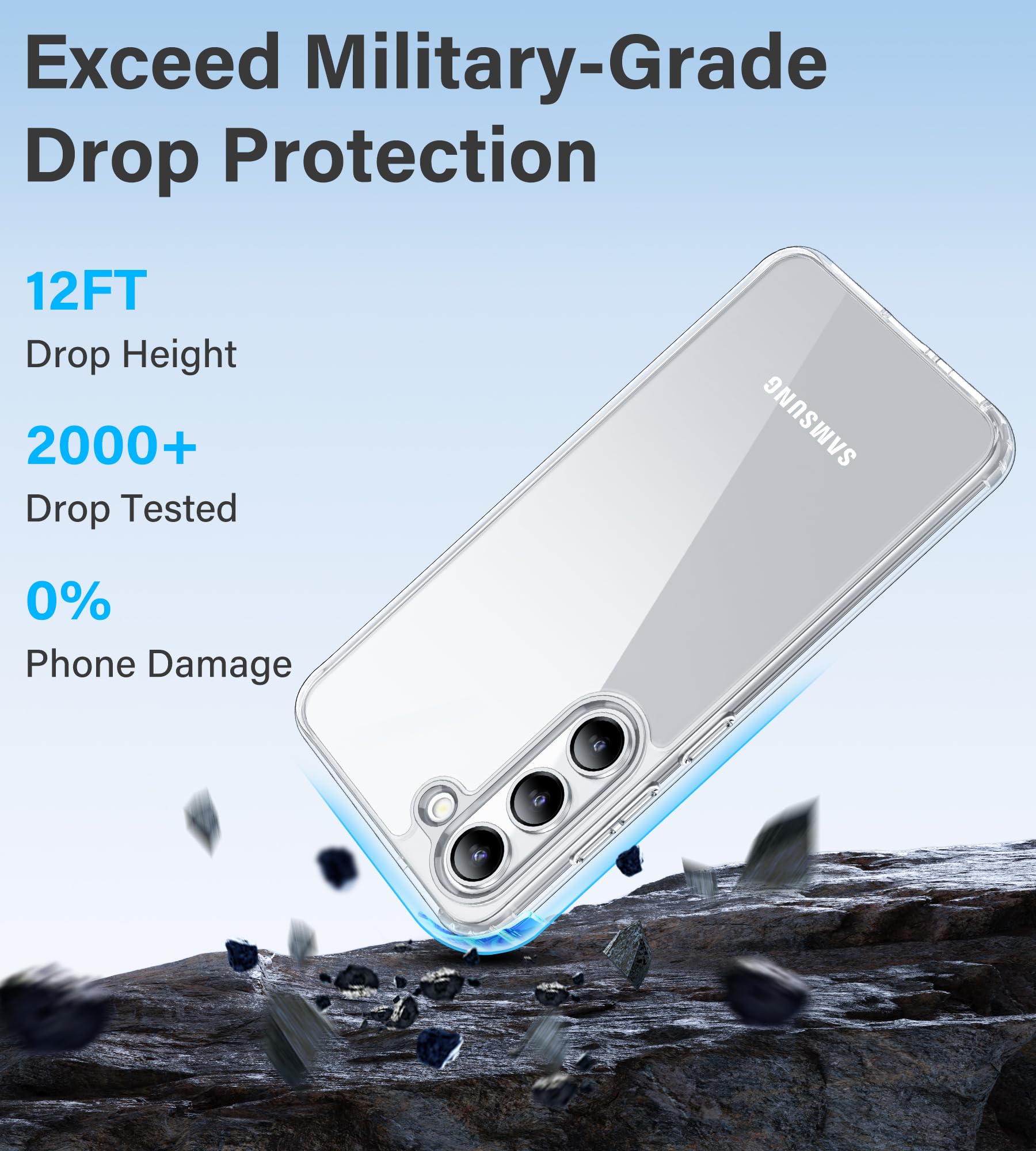 Vakoo Case For Samsung Galaxy S23 5G |  Clear Anti-Yellowing, Hard Back, Military-Grade Drop Protection, Supports Wireless Charg