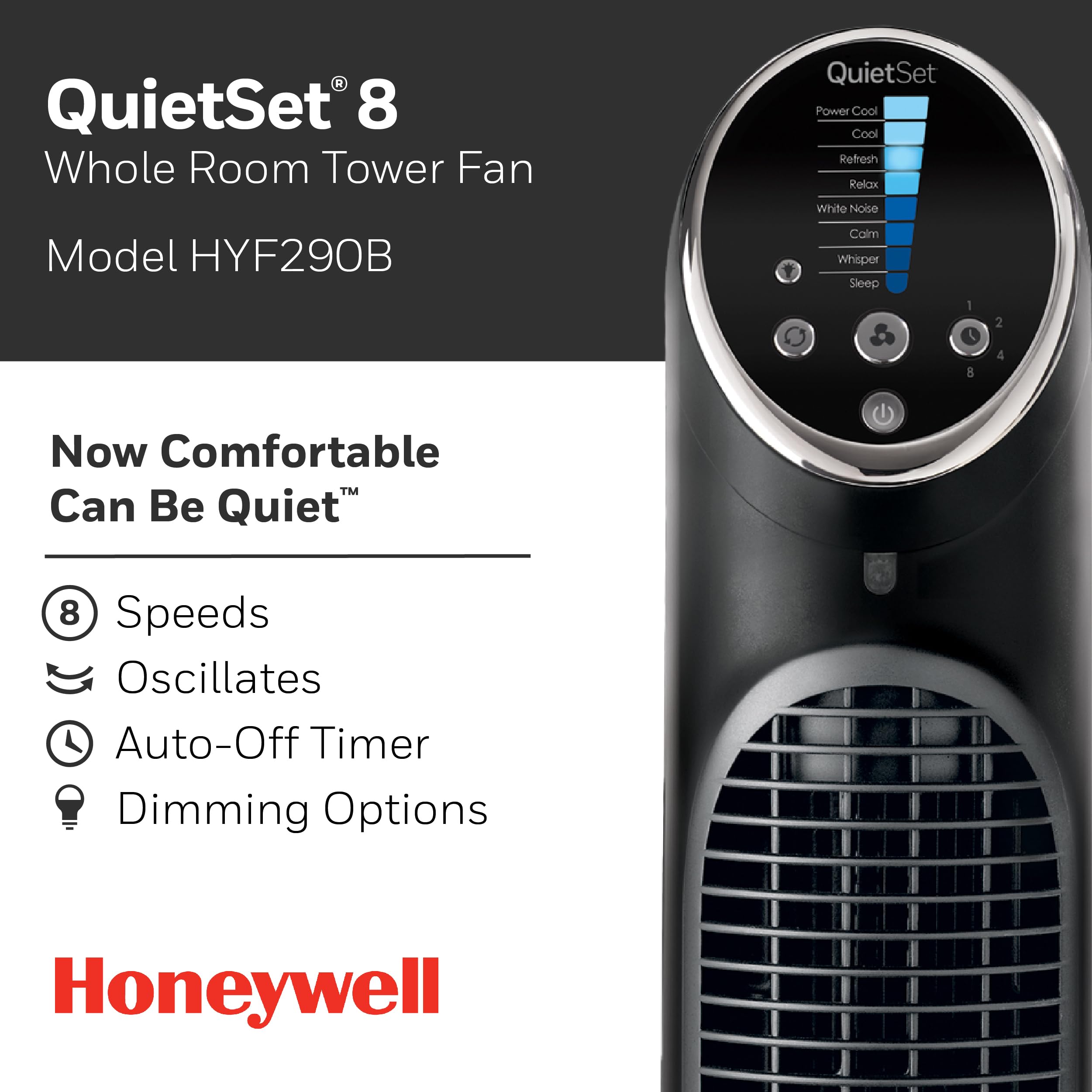 Honeywell Quietset Whole Room Tower Fan Black, Hyf290B