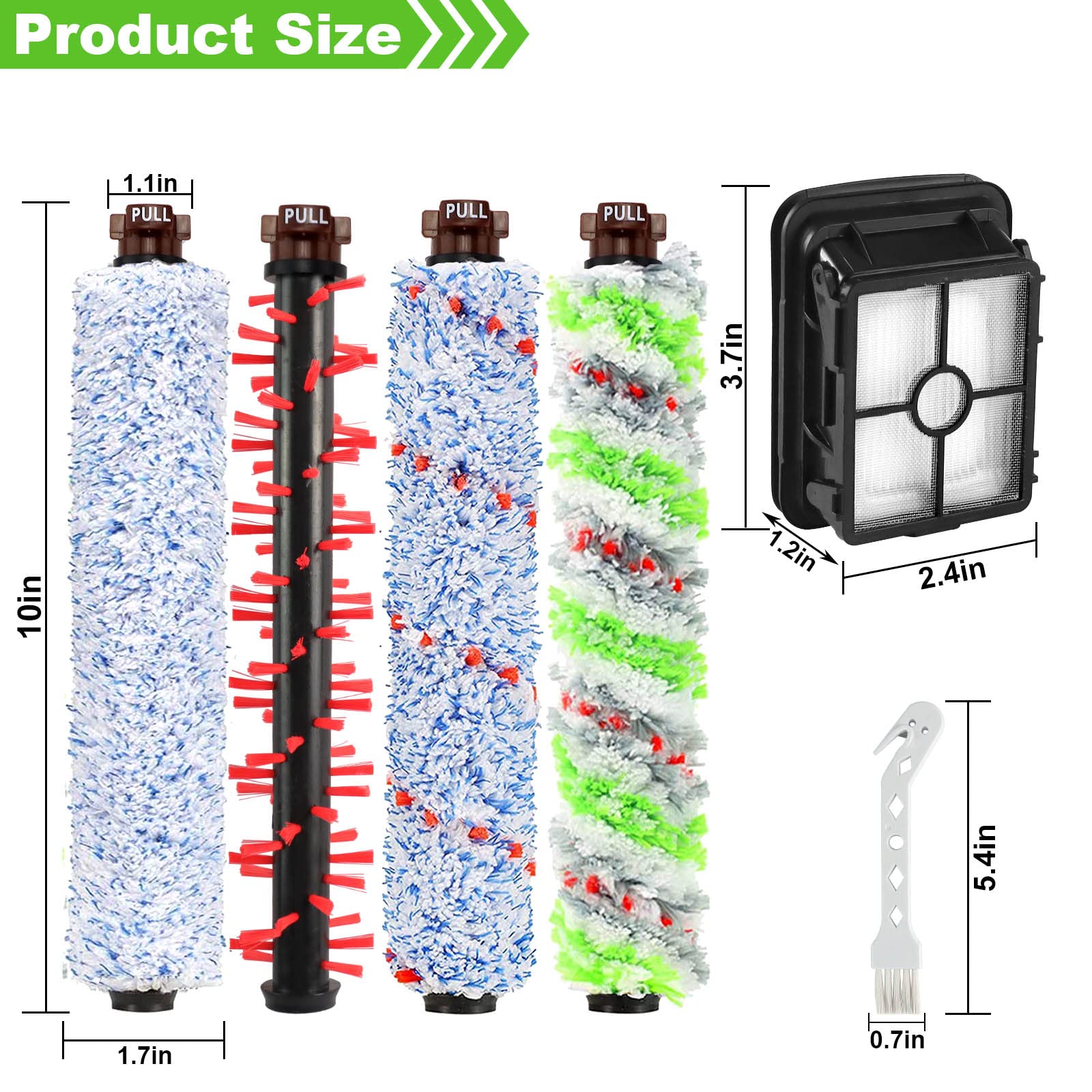 LUXRILIX Crosswave Brush Roll & Filter Replacement for Bissell 1785A 2306A, Red/Blue/Green/White, Durable PP Material