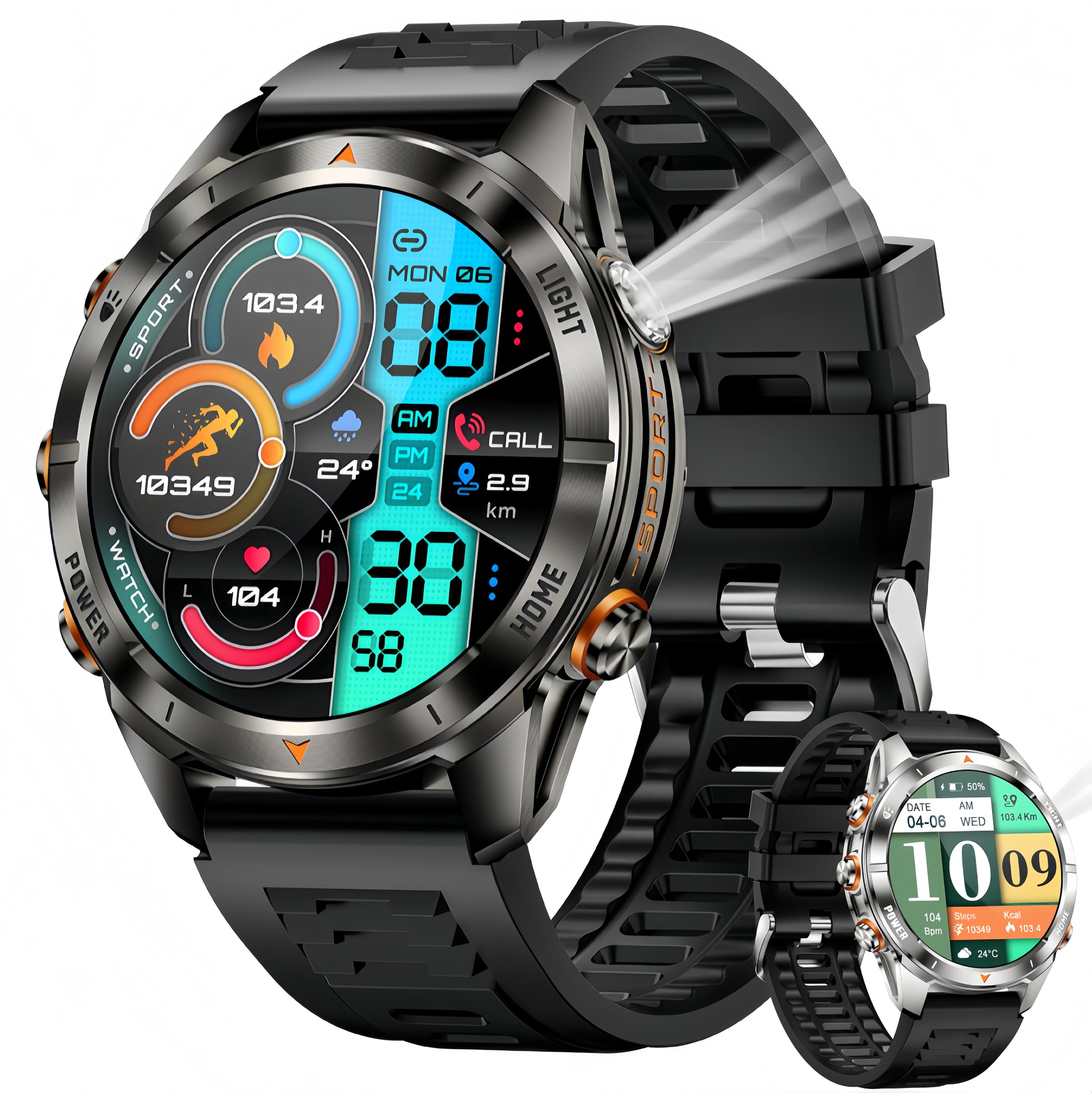 SEDSEY- 2025 Latest Tactical 1.47 Smart Watch for Men-SOS Flashlight,530mAh Battery & 5ATM Waterproof Track Heart Rate,Blood O