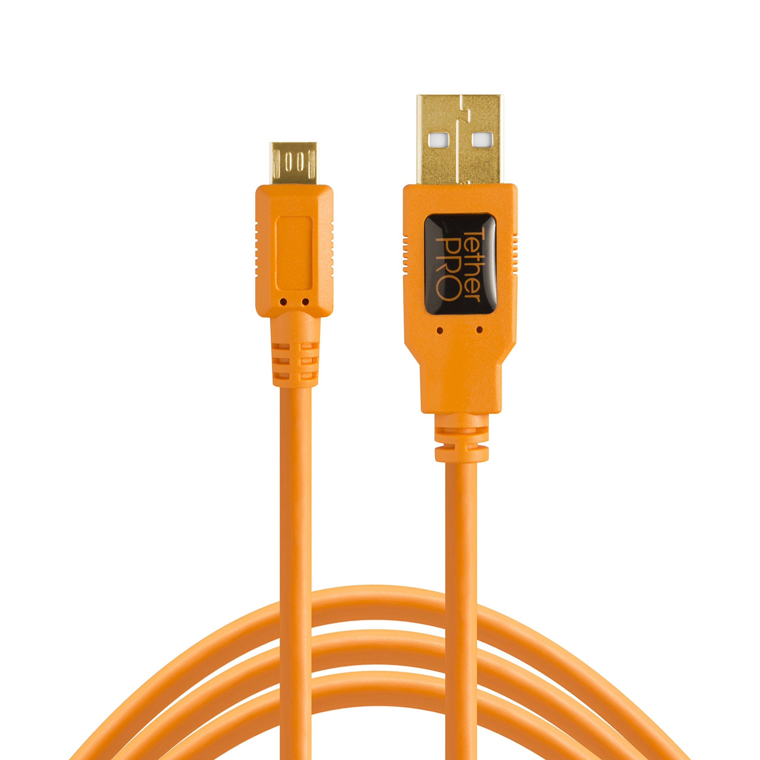 Tether Tools TetherPro USB 2.0 to USB Micro-B 5-Pin Cable | for Fast Transfer Between Camera and Computer | High Visibility Oran