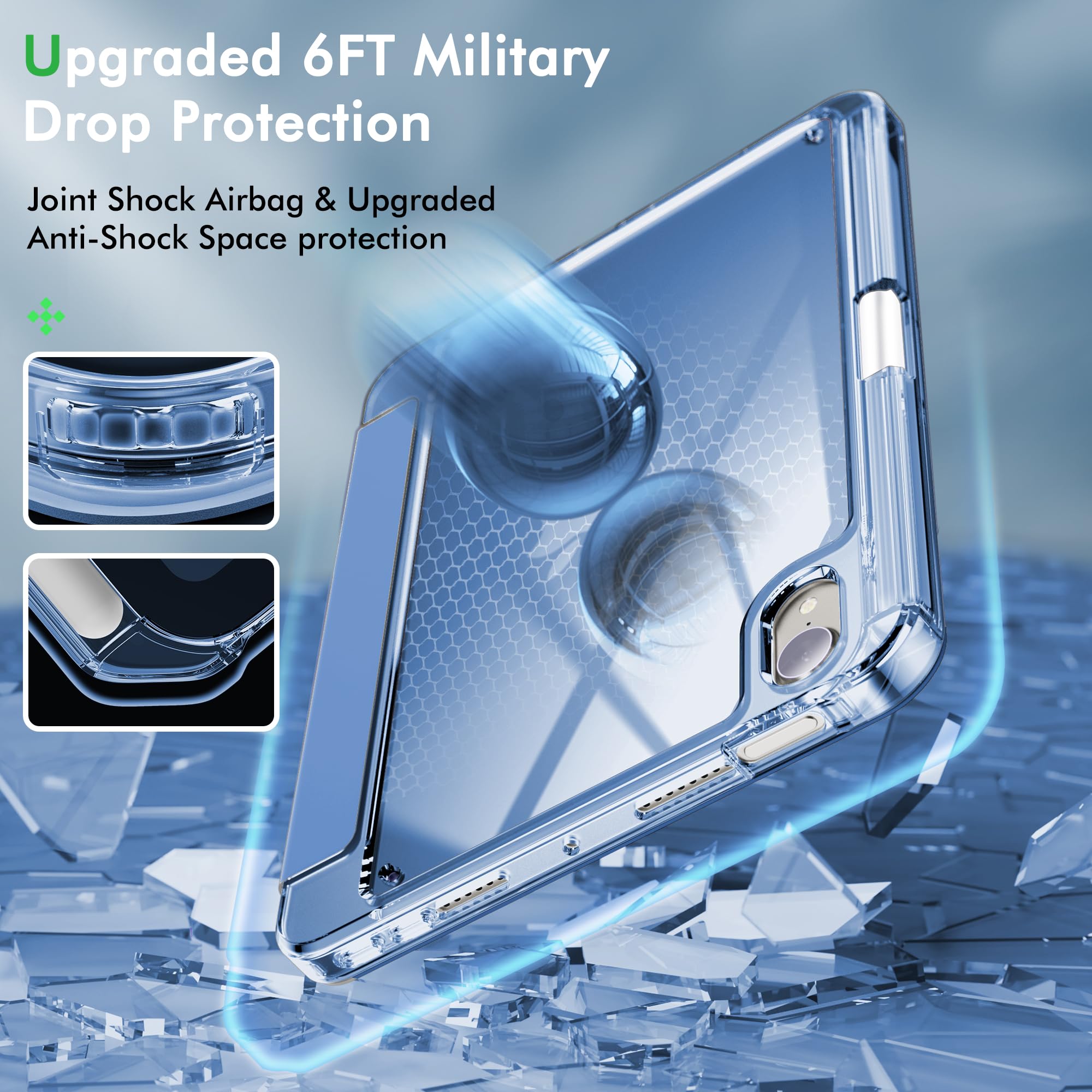 Infiland For Ipad Mini 7 Case, Ipad Mini 7Th (A17 Pro) /6Th Generation Case 8.3 Inch 2024/2021, Clear Back & Pu Leather Protective Cover With Pencil Holder Support Wireless Charging Cerulean Blue