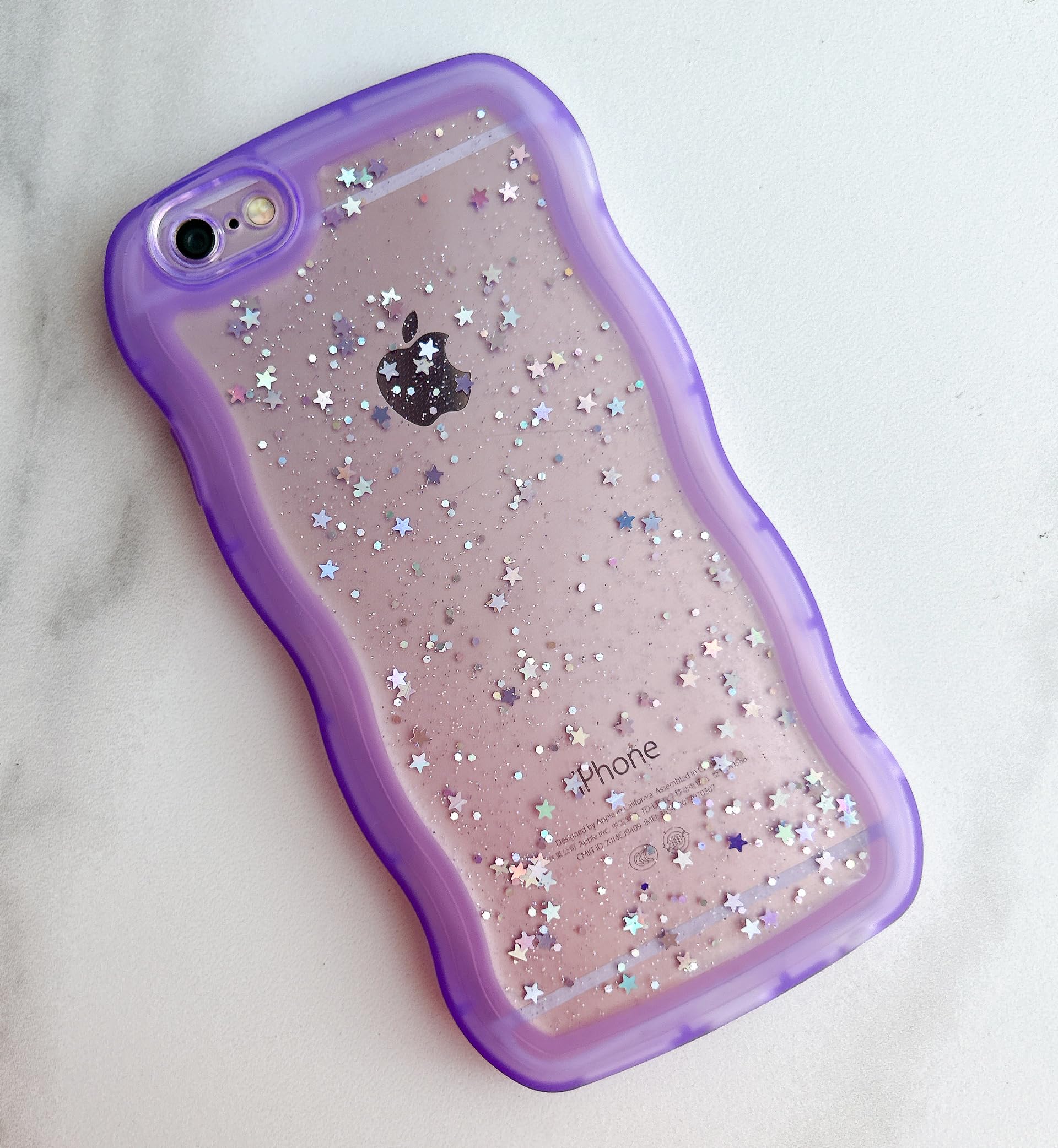 Qokey For Iphone 6S Case,Iphone 6 Case 4.7'',Curly Wavy Design Transparent Bling Glitter Star Shiny Case Cute Clear Transparent
