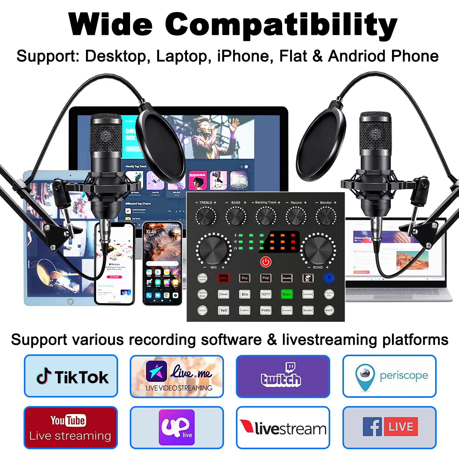 Sktome Podcast Equipment Bundle For 2, V8S Voice Changer With Bm 800 Podcast Microphone Bundle   Studio Condenser Microphone Per