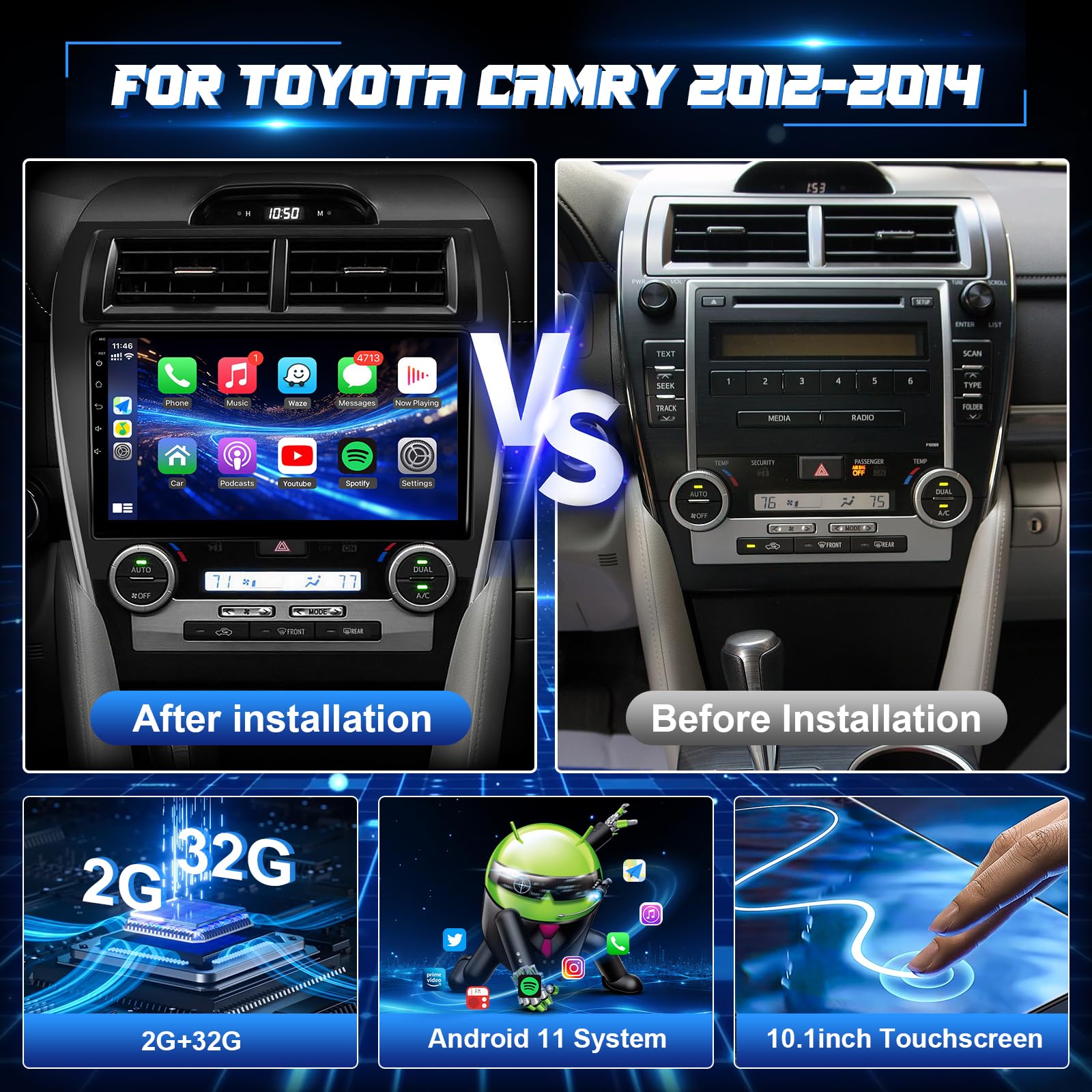 Android Car Radio For Toyota Camry 2012 2013 2014 Stereo With Wireless Carplay Android Auto, 10.1 Ips Touch Screen For Camry Hea