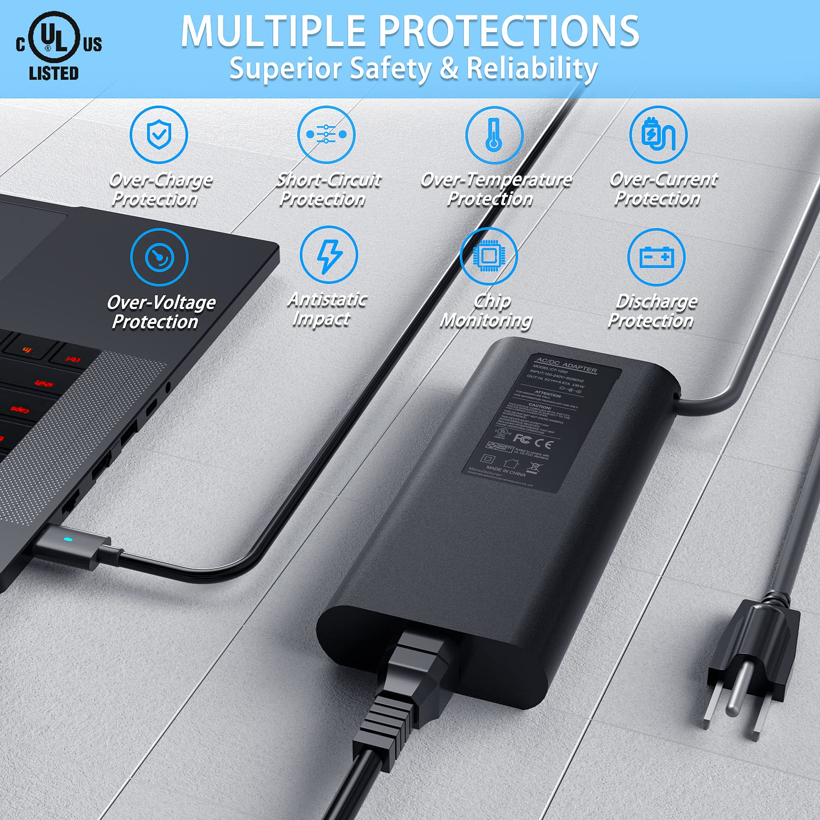 Vhbw For Dell 130W Laptop Charger Usb C, Dell Laptop Charger For Xps 15 9500 9510 9575, Precision 5530 5550 3560 3550 3551, Lati